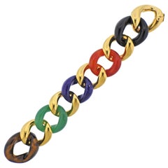 Seaman Schepps Gold Multi Gemstone Classic Link Bracelet