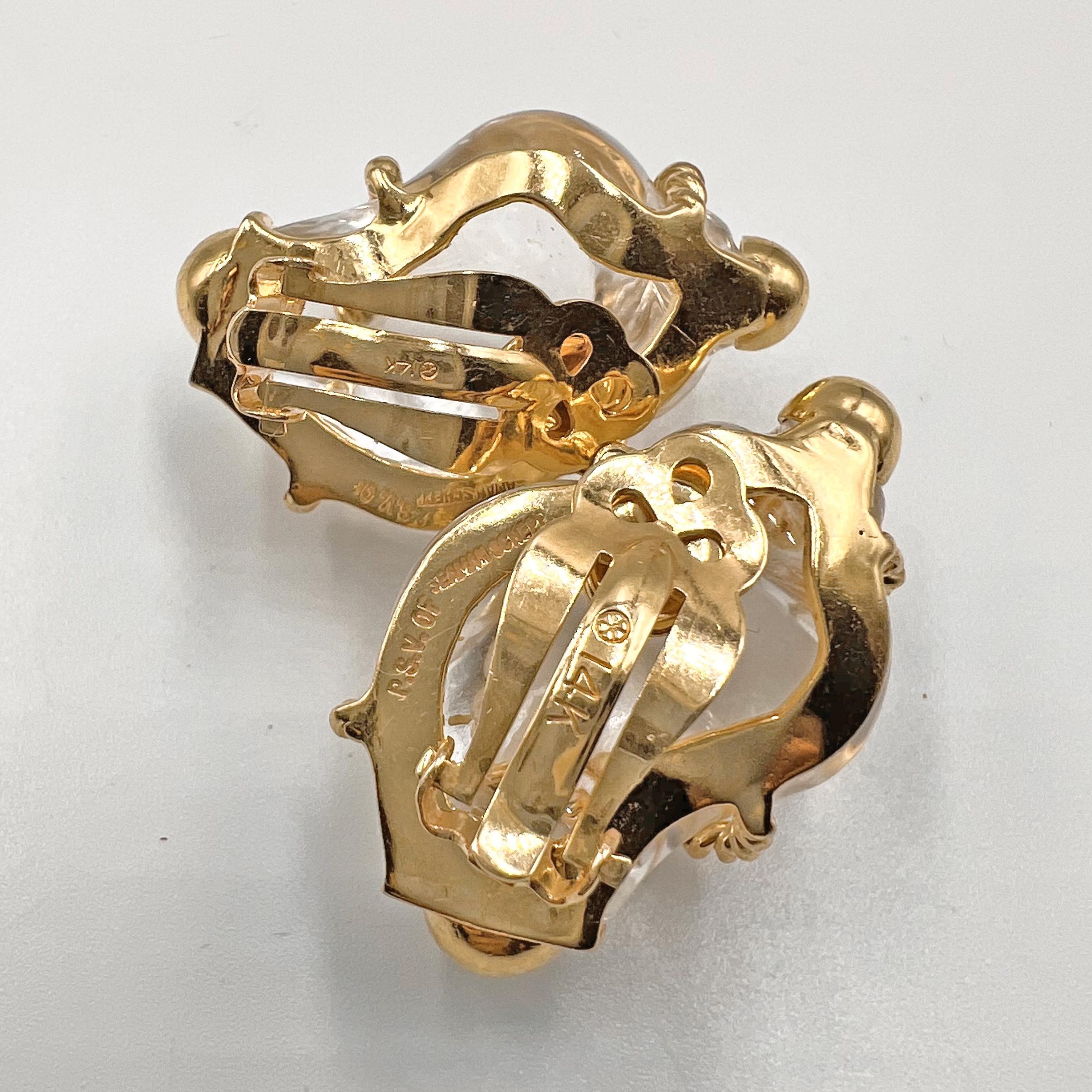 Modern Seaman Schepps Gold Rock Crystal Shell Earrings