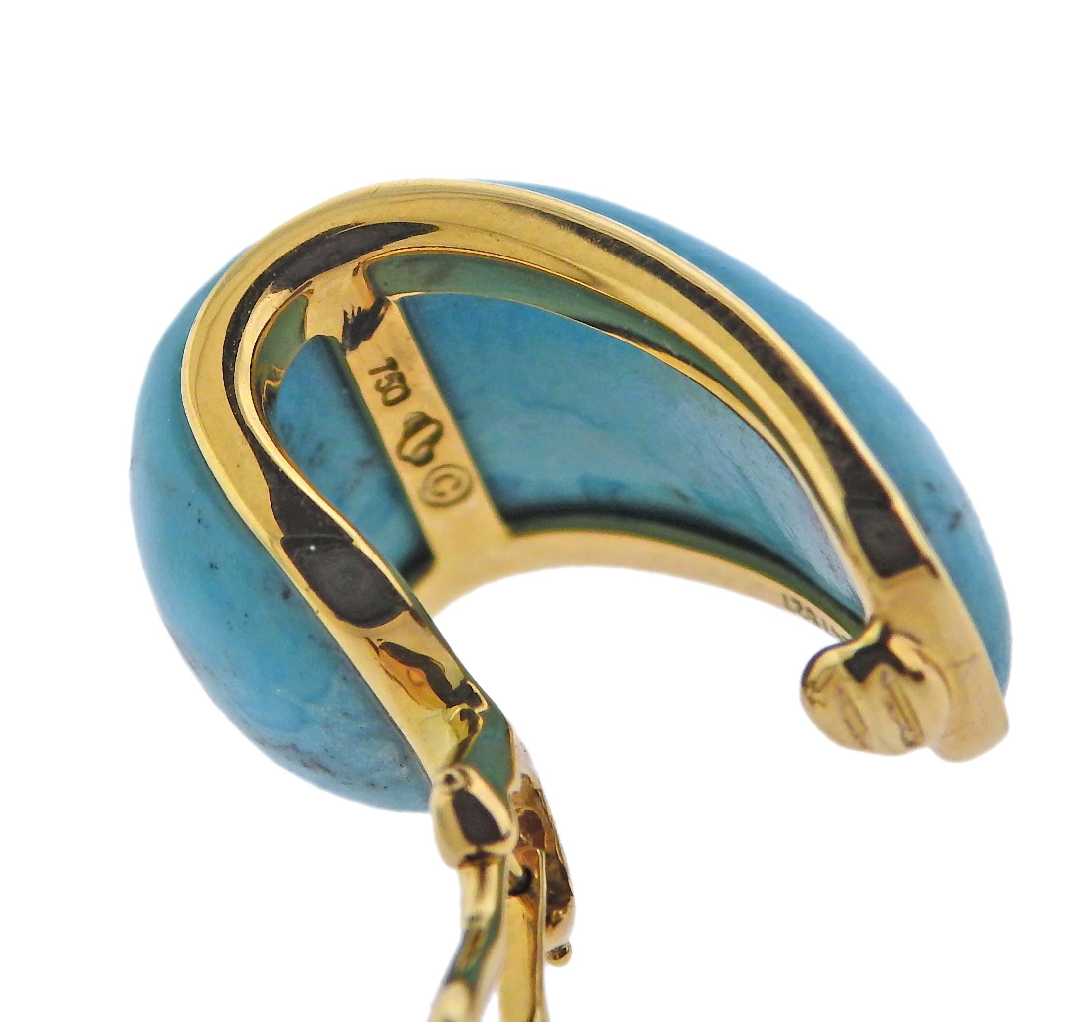Seaman Schepps Gold Turquoise Wood Doorknocker Hoop Earrings 4