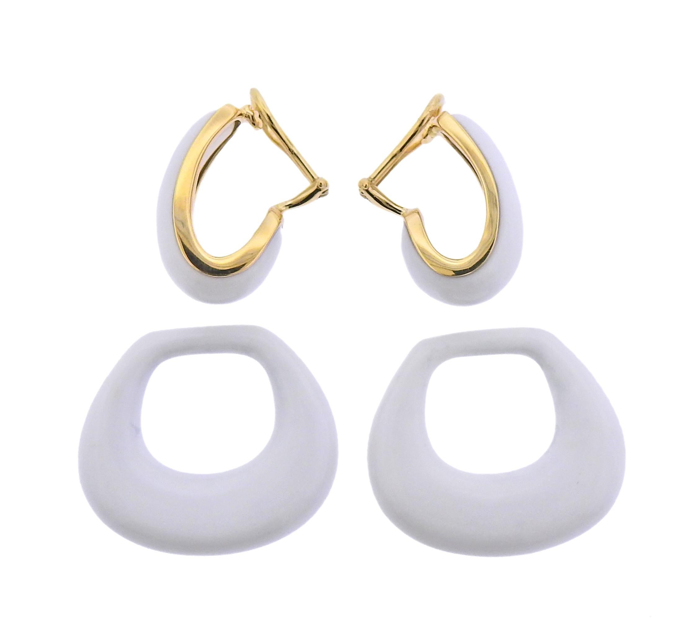 Women's Seaman Schepps Gold White Agate Madison Doorknocker Hoop Earrings For Sale