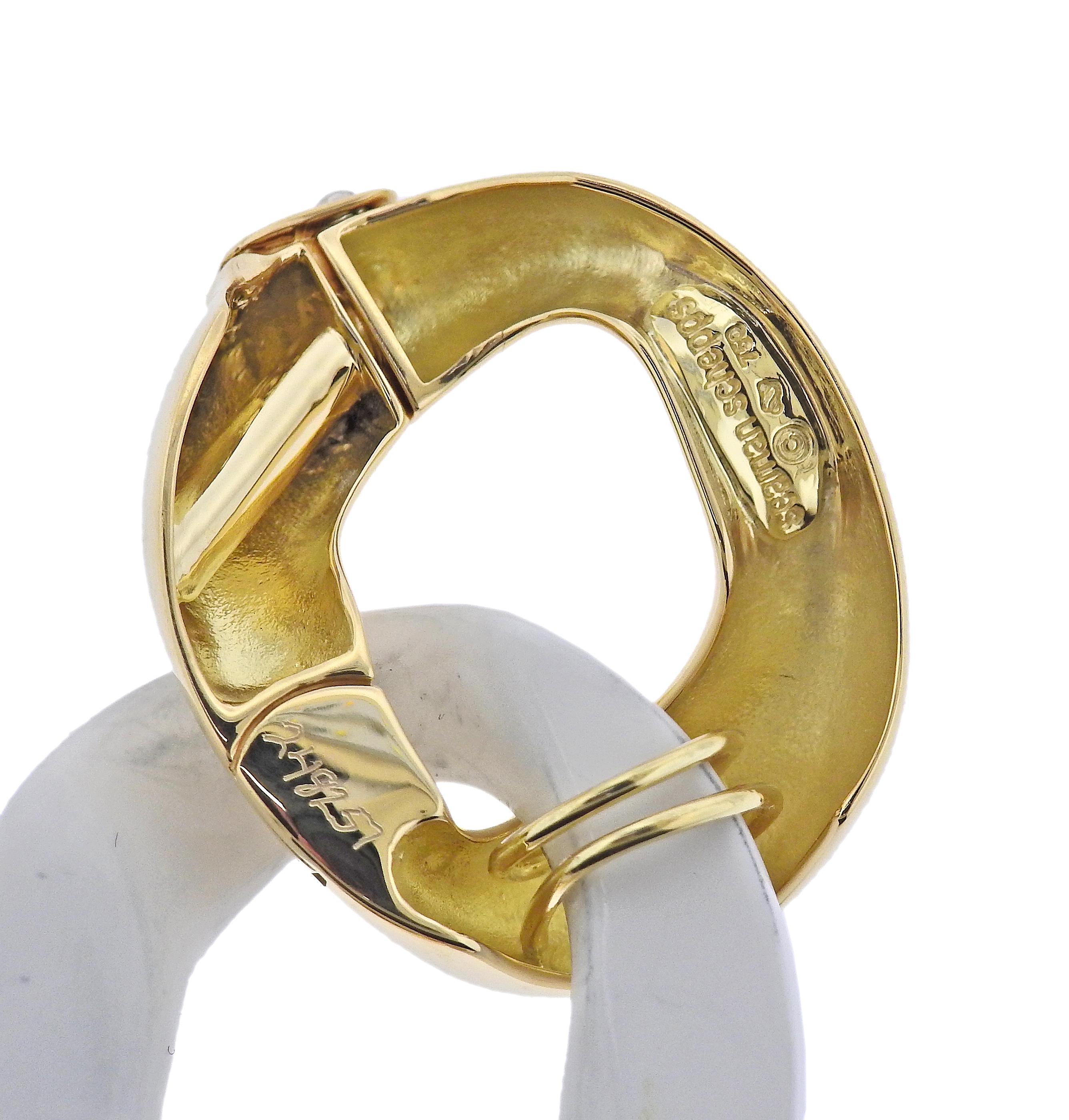 Seaman Schepps Gold White Ceramic Link Bracelet In New Condition For Sale In Lambertville, NJ