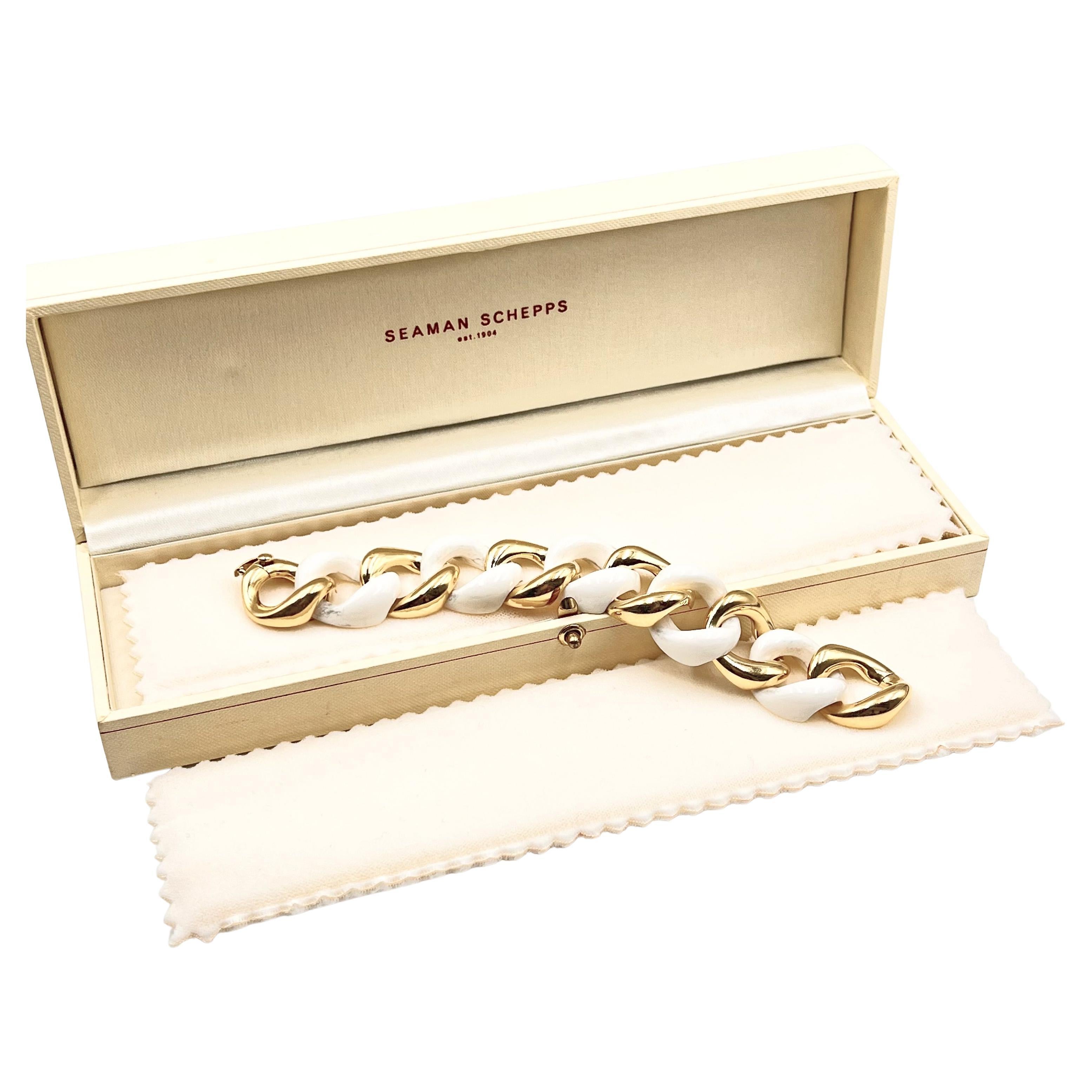 Modern Seaman Schepps Gold White Ceramic Link Bracelet For Sale