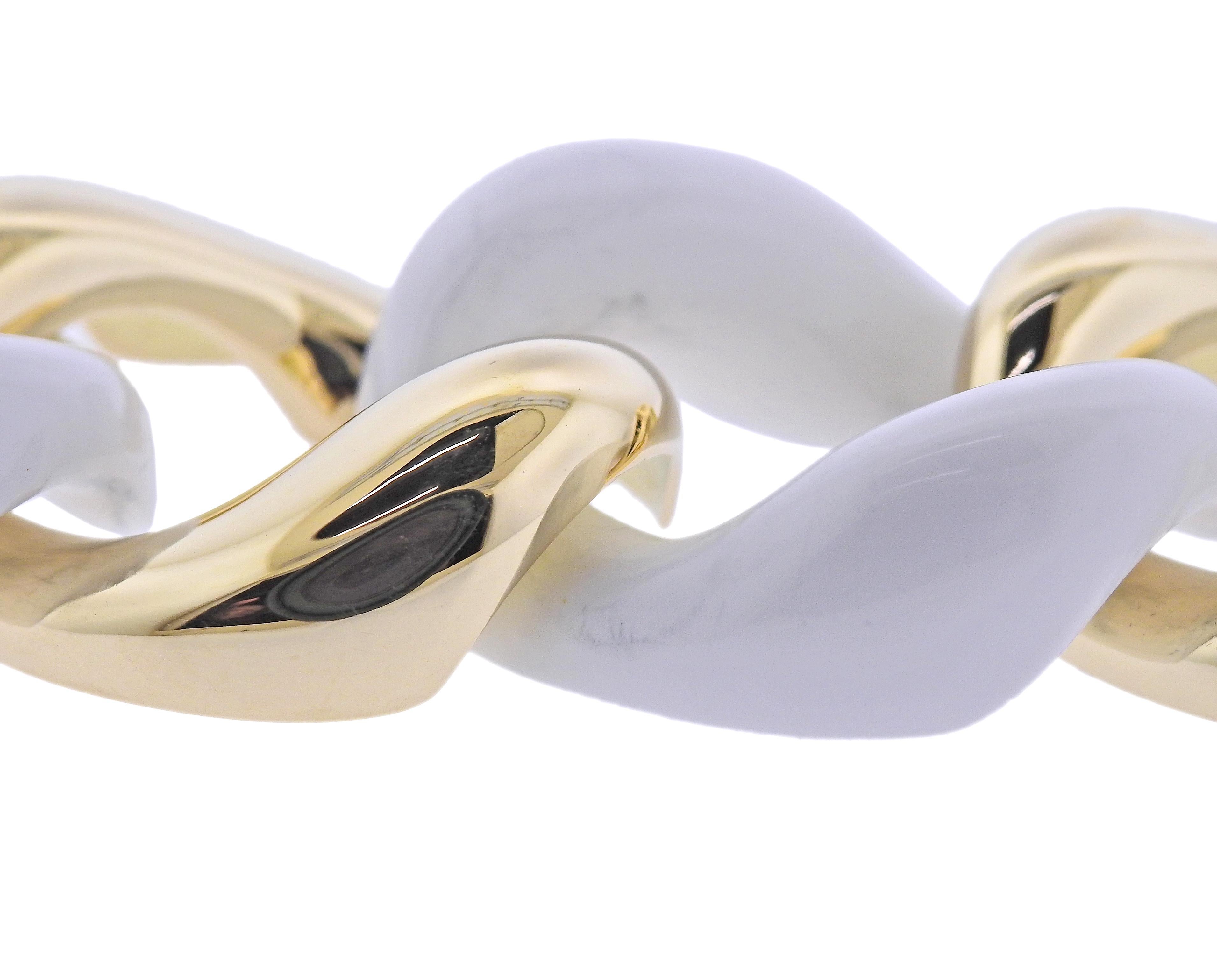 Women's or Men's Seaman Schepps Gold White Ceramic Link Bracelet For Sale