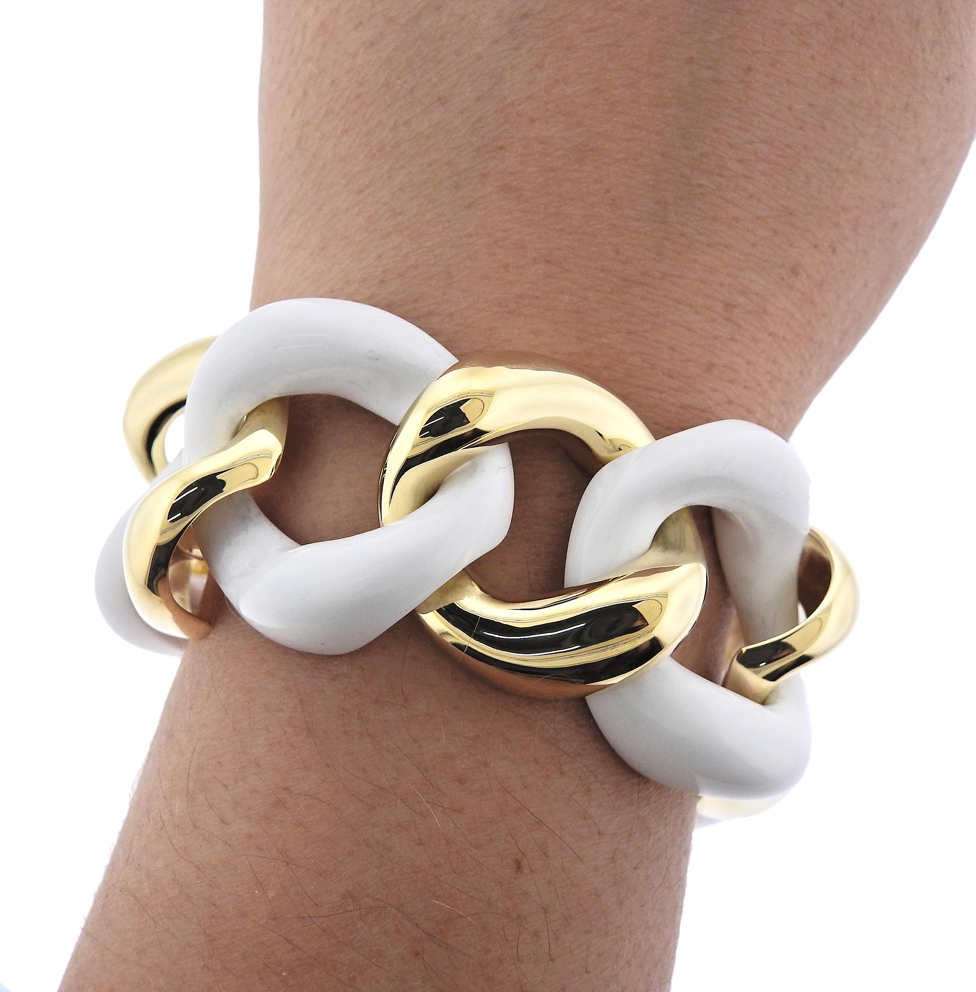 Seaman Schepps Gold White Ceramic Link Bracelet For Sale 1