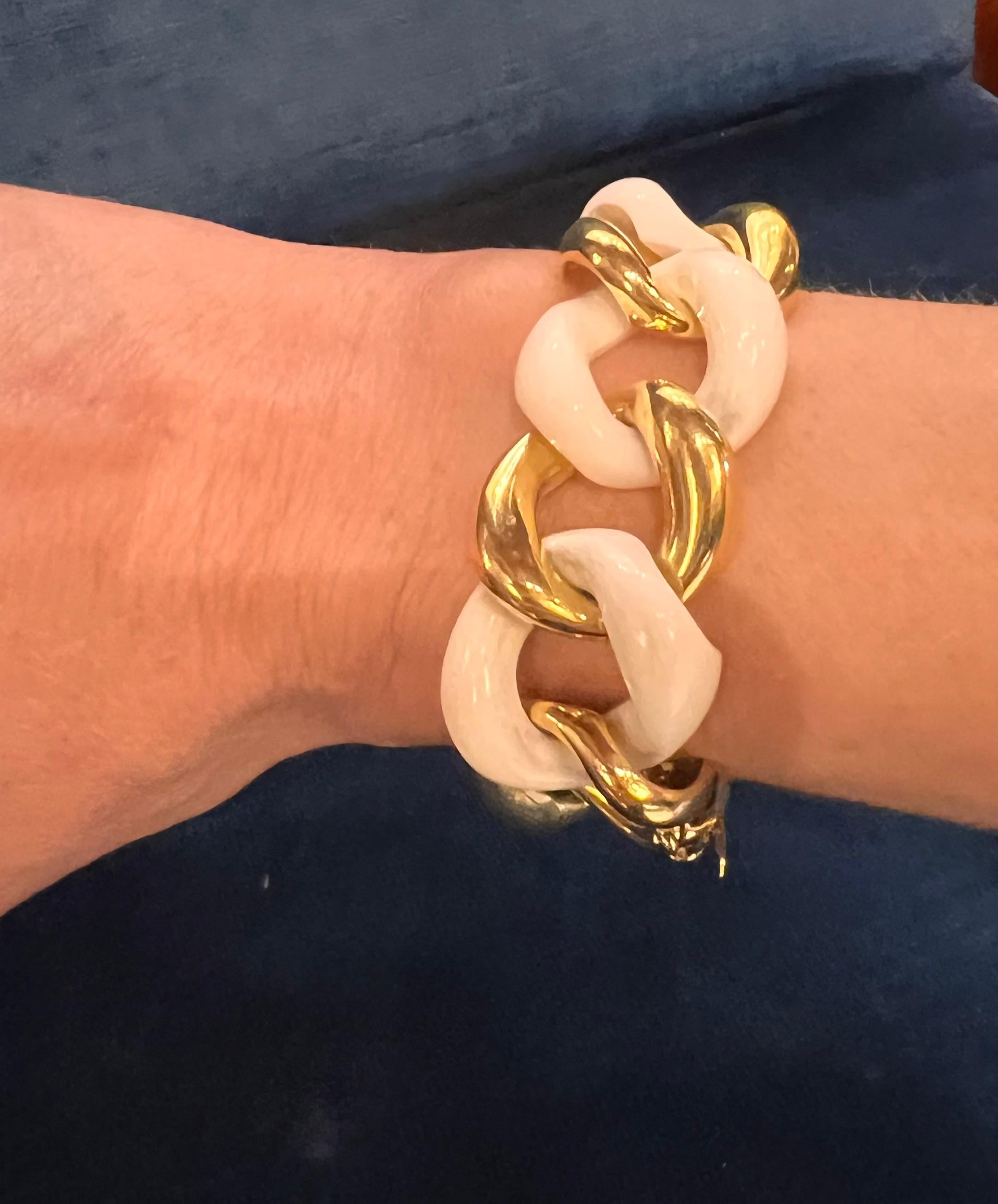 Women's Seaman Schepps Gold White Ceramic Link Bracelet For Sale