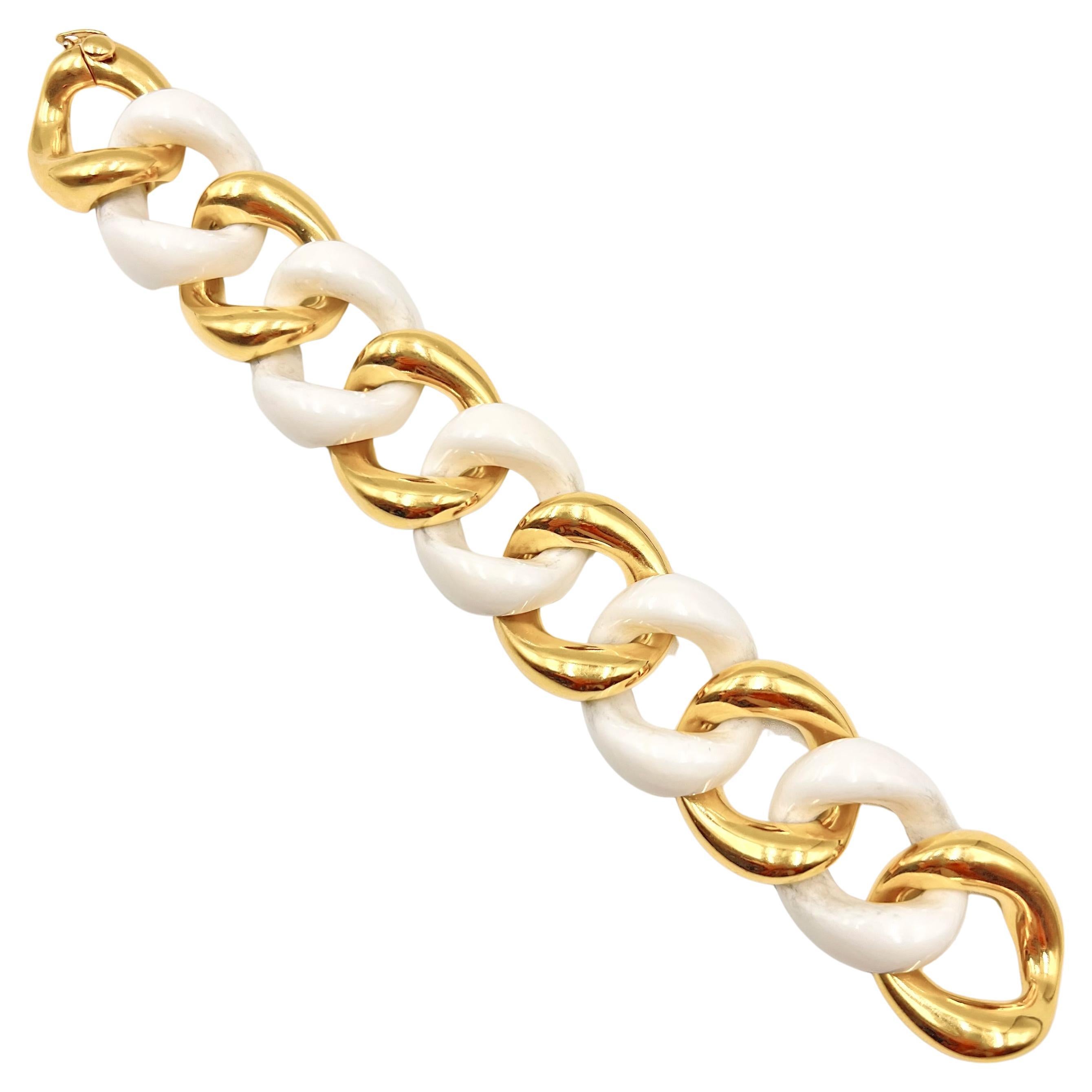 Seaman Schepps Gold White Ceramic Link Bracelet For Sale