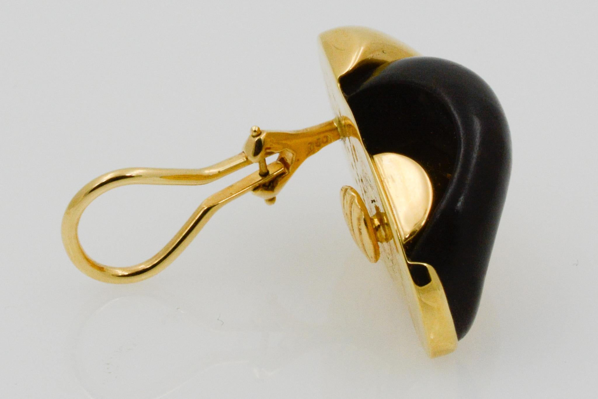 Seaman Schepps Half Link 18 Karat Yellow Gold and Ebony Wood Earrings 3
