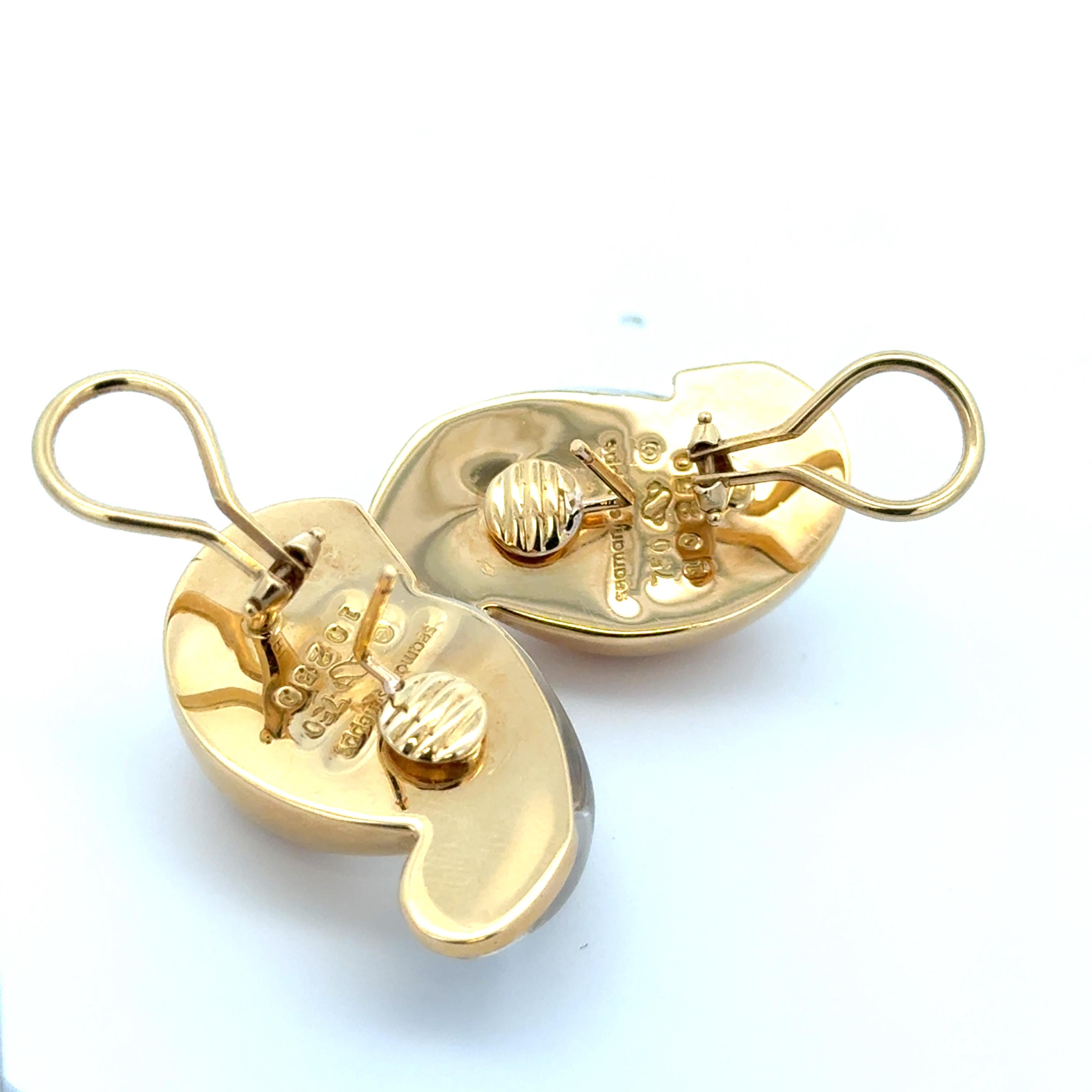 Pendientes Seaman Schepps Half Link Cristal de Roca Oro Amarillo de 18 K Corte mixto en venta