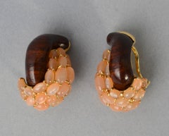 Seaman Schepps Half Link Wood and Pink Moonstone Earrings