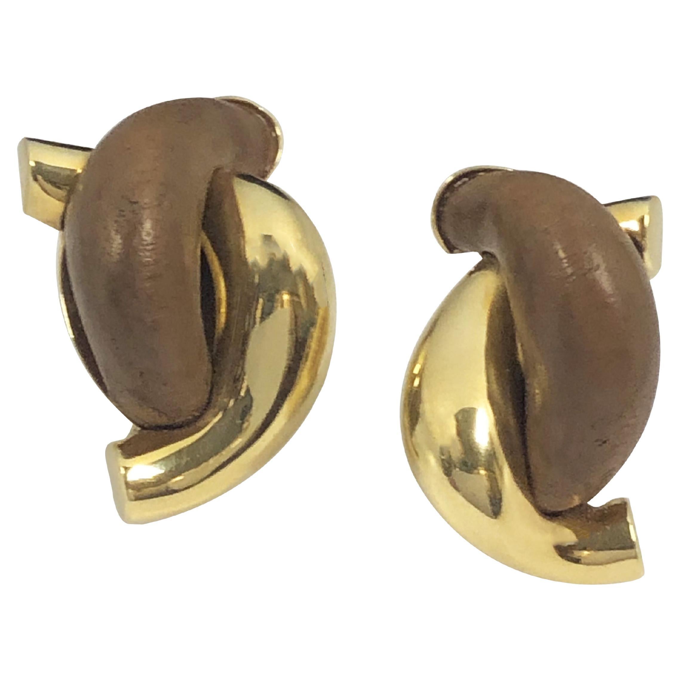 Seaman Schepps Iconic Wood and Yellow Gold earrings