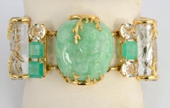 Seaman Schepps Jade, Rock Crystal and Emerald Gold Snuff Bottle Bracelet