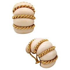 Seaman Schepps Jumbo Shrimp clip-earrings 18Kt Yellow Gold & Carved White Coral