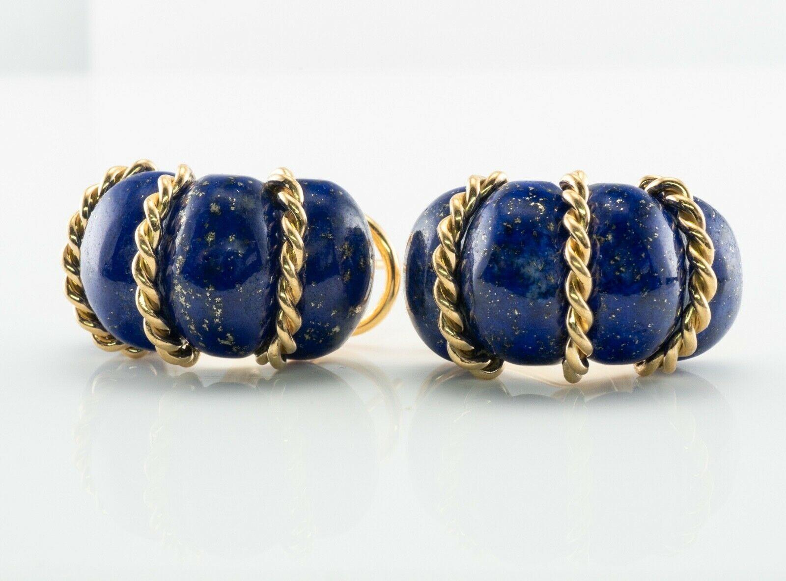 Cabochon Seaman Schepps Lapis Lazuli Earrings Shrimp 18K Gold