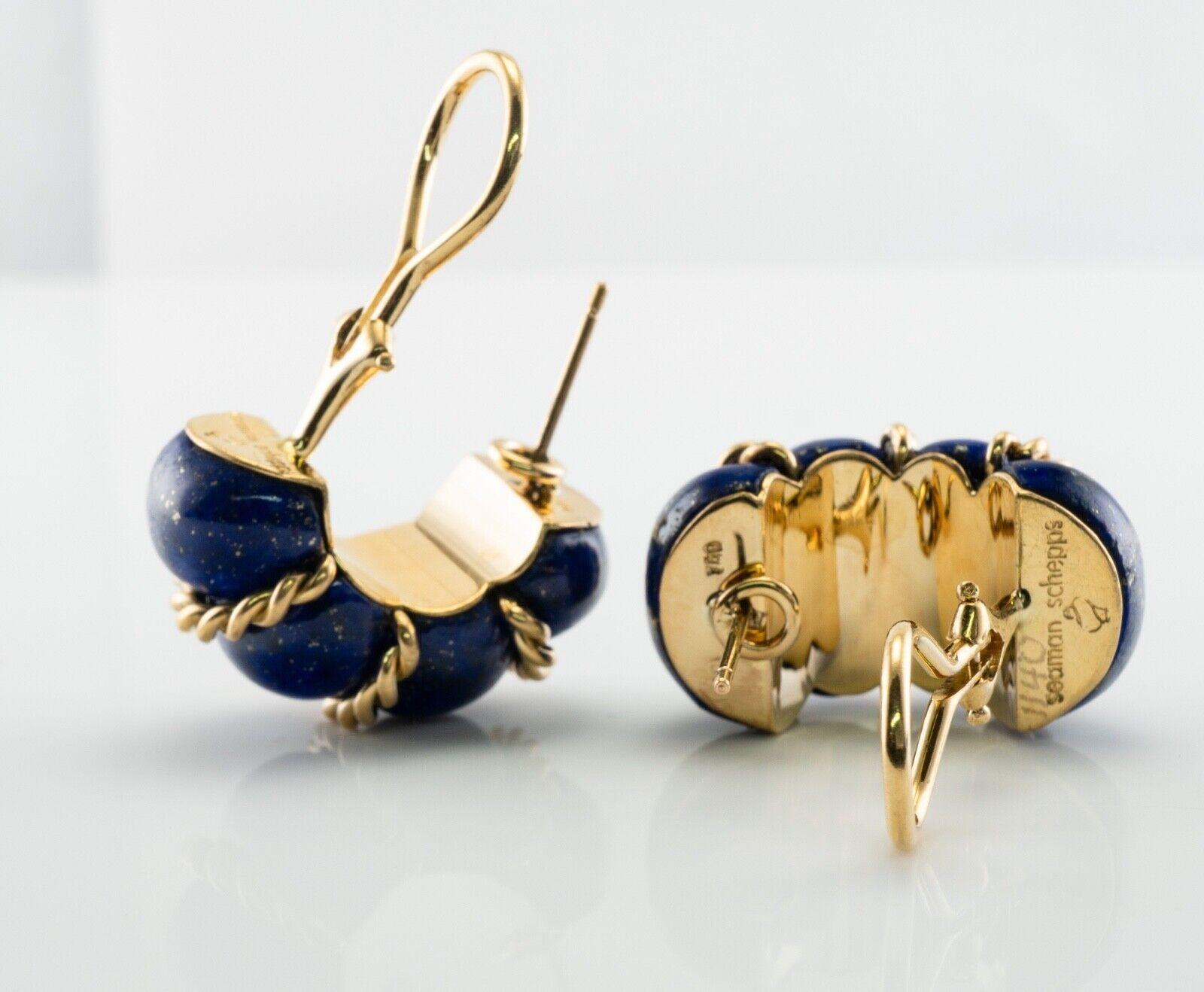 Women's Seaman Schepps Lapis Lazuli Earrings Shrimp 18K Gold