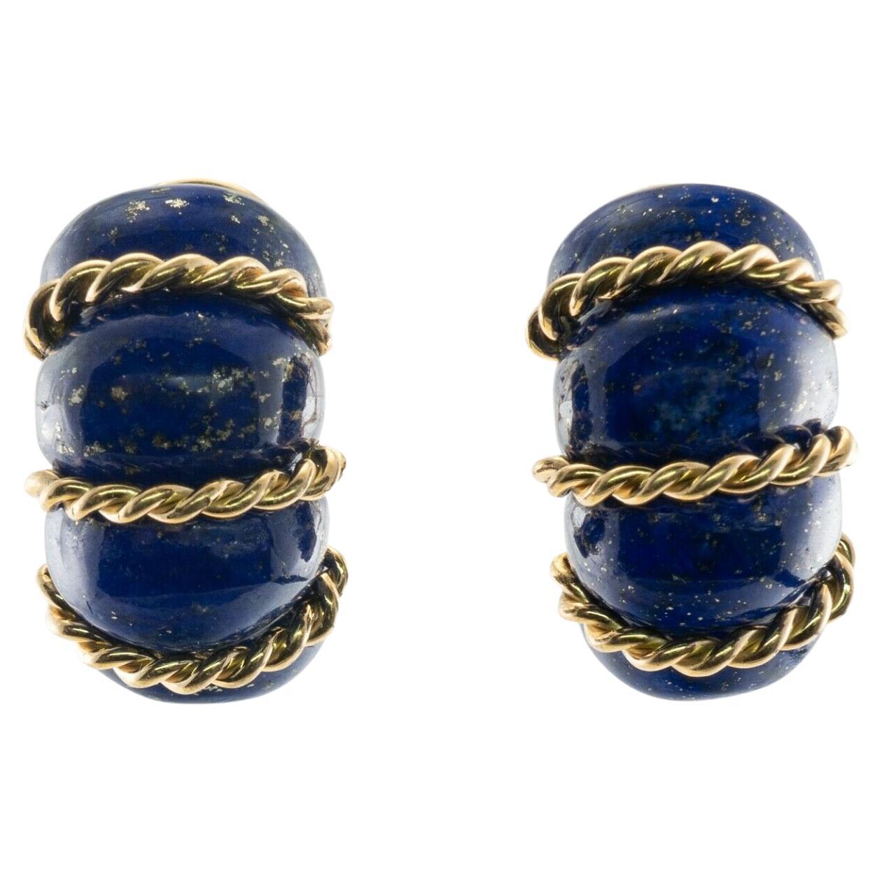 Seaman Schepps Lapis Lazuli Earrings Shrimp 18K Gold