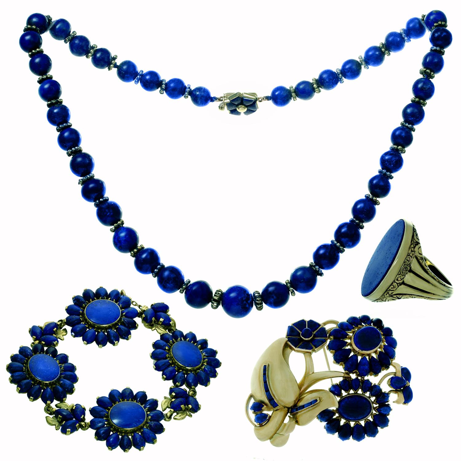 Seaman Schepps Lapis Lazuli Gold Vintage 6 Piece Jewelry Set 2