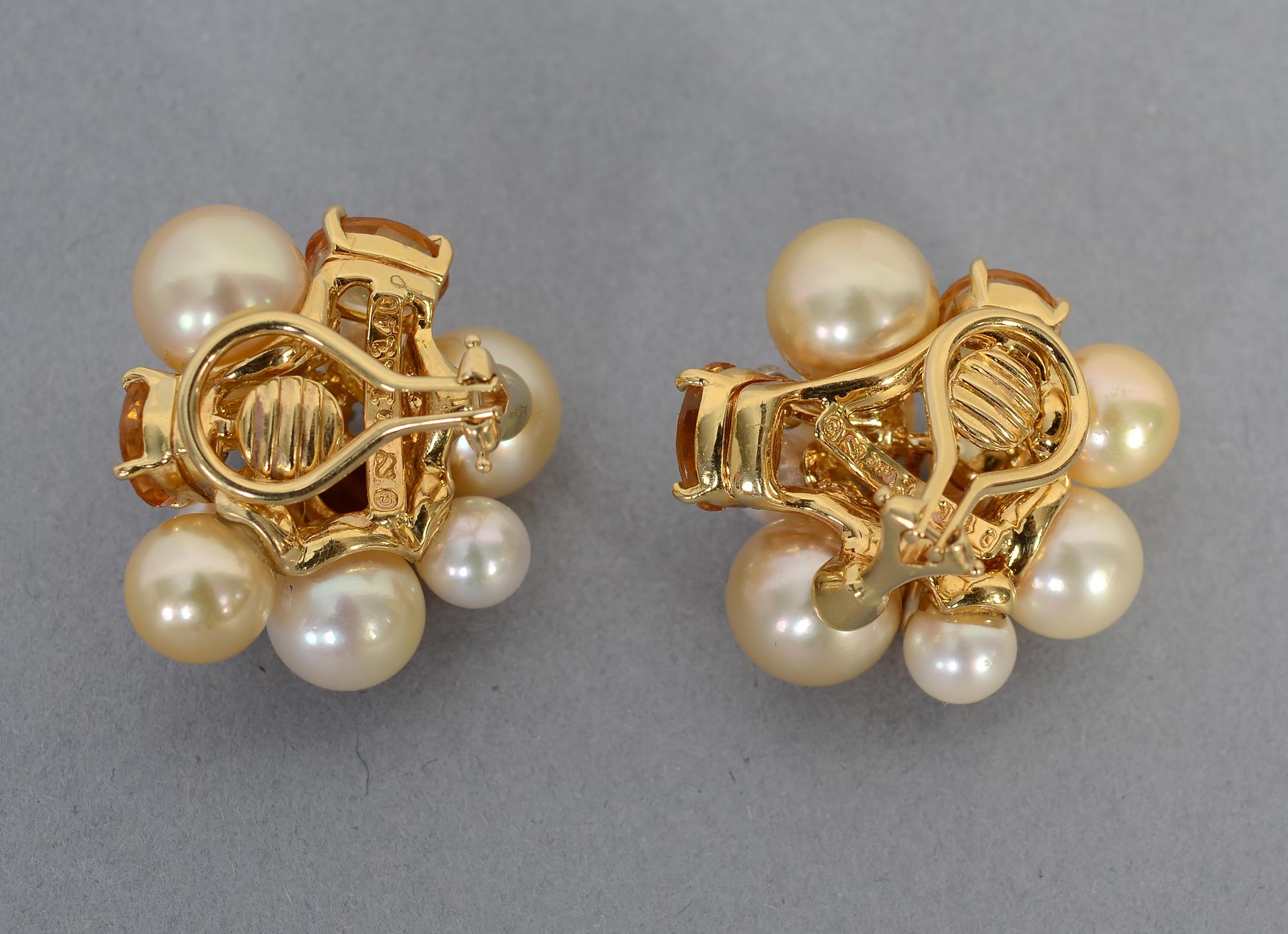 Contemporary Seaman Schepps Large Bubble Pearl, Citrine and Diamond Earrings