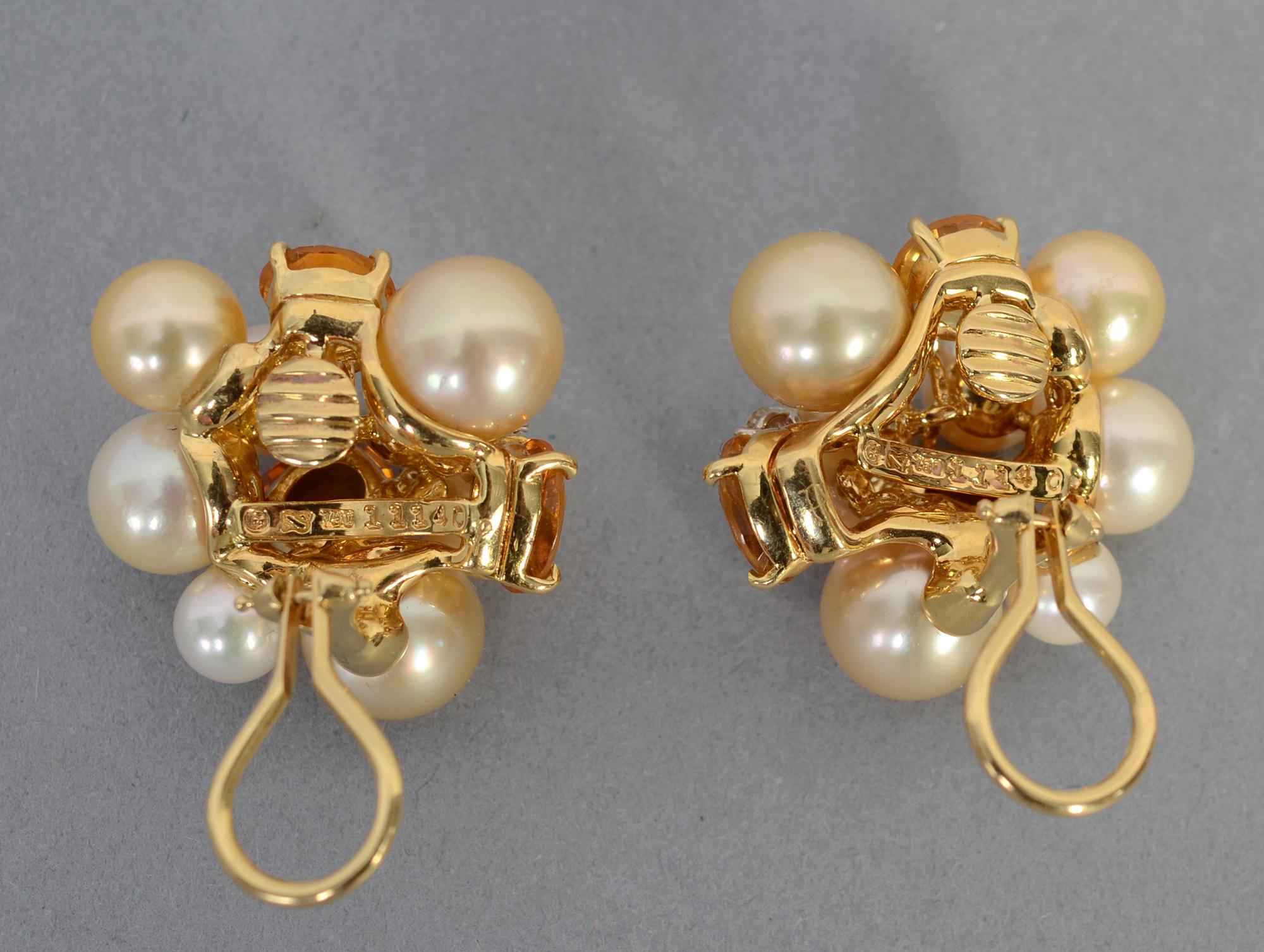 Seaman Schepps Large Bubble Pearl, Citrine and Diamond Earrings In Excellent Condition In Darnestown, MD