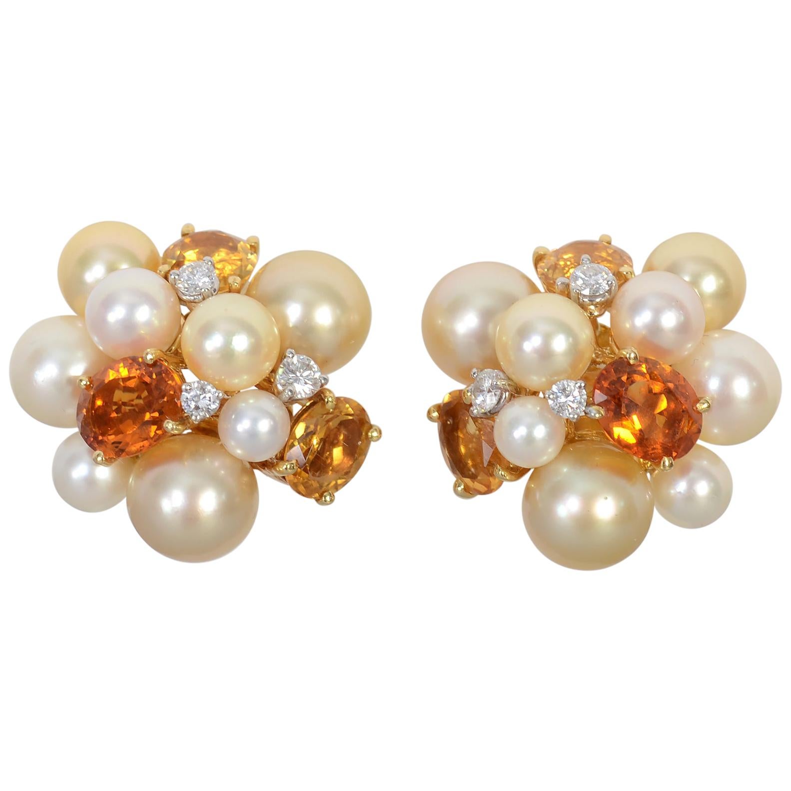 Seaman Schepps Large Bubble Pearl, Citrine and Diamond Earrings