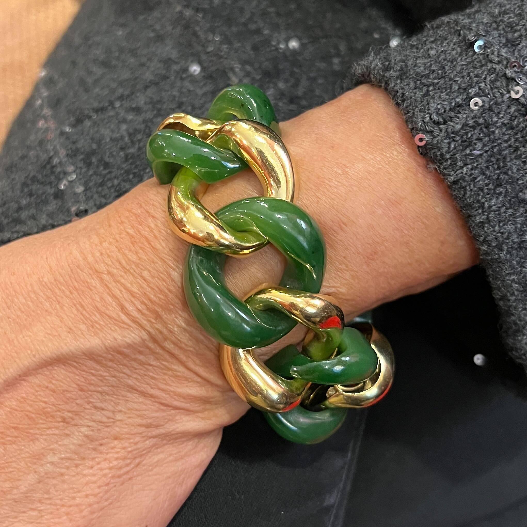Women's SEAMAN SCHEPPS Large Gold Nephrite Link Bracelet