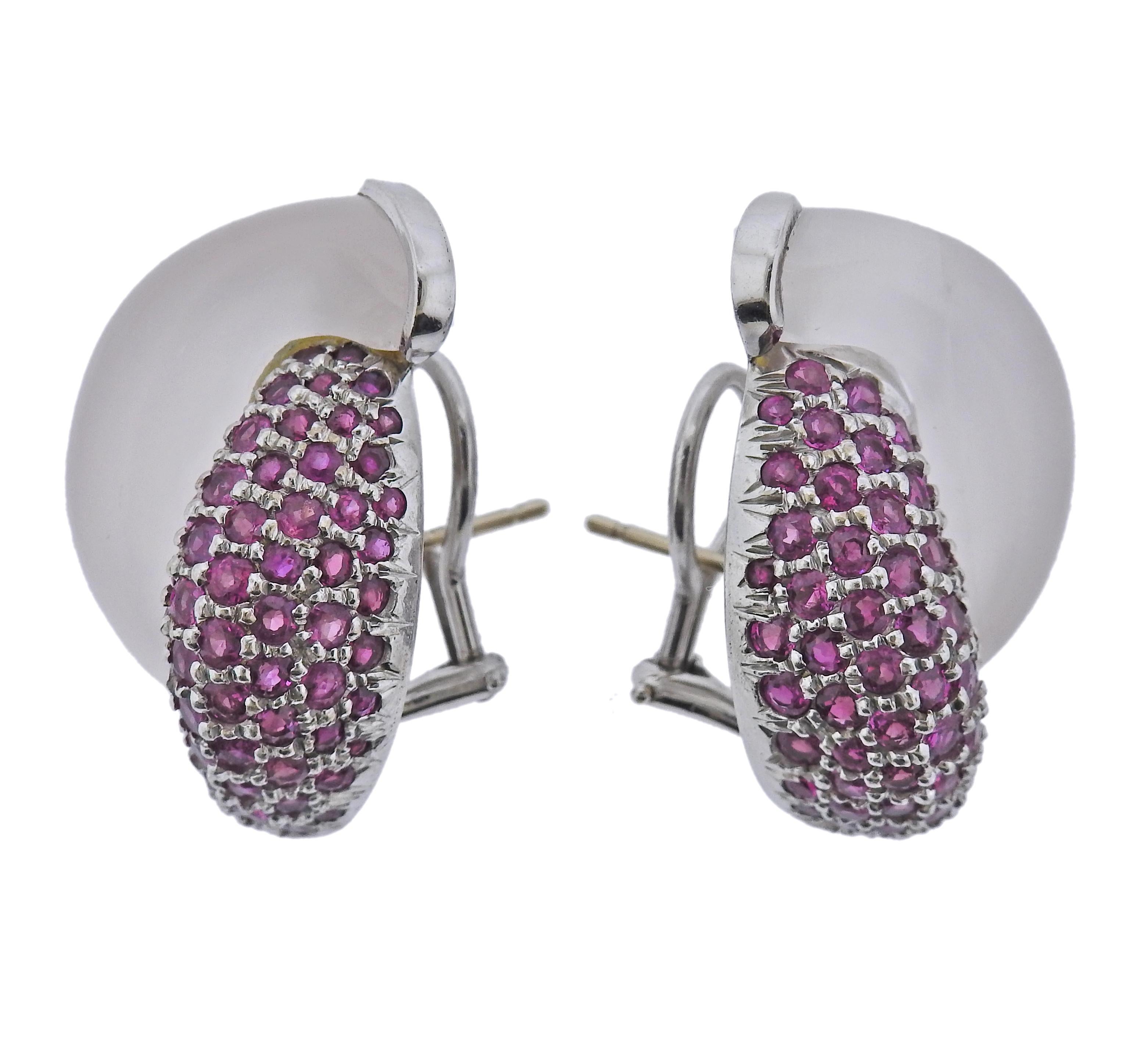 Pair of Seaman Schepps Link earrings, set in crystal and rubies. Earrings measure 32mm x 22mm. Marked: Seaman Schepps, 5072, Shell mark, 750. Weight - 30.3 grams.