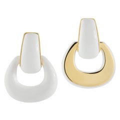 Seaman Schepps Madison Buckle Drop Hoop White Agate and Onyx Earrings