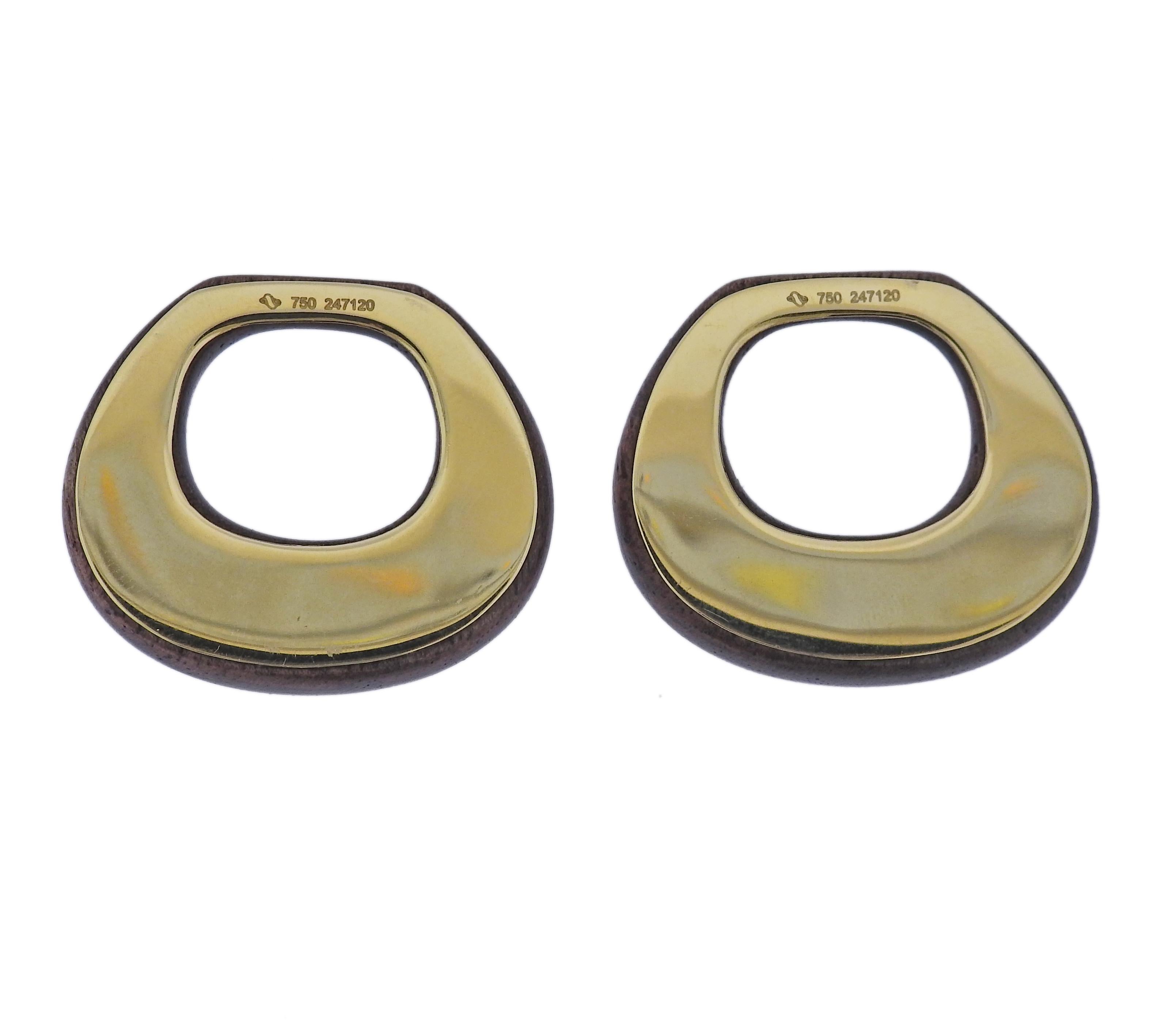 Seaman Schepps Madison Turquoise Wood Gold Doorknocker Hoop Earrings For Sale 2