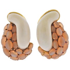 Seaman Schepps Mammoth Tusk Peach Moonstone Gold Link Earrings