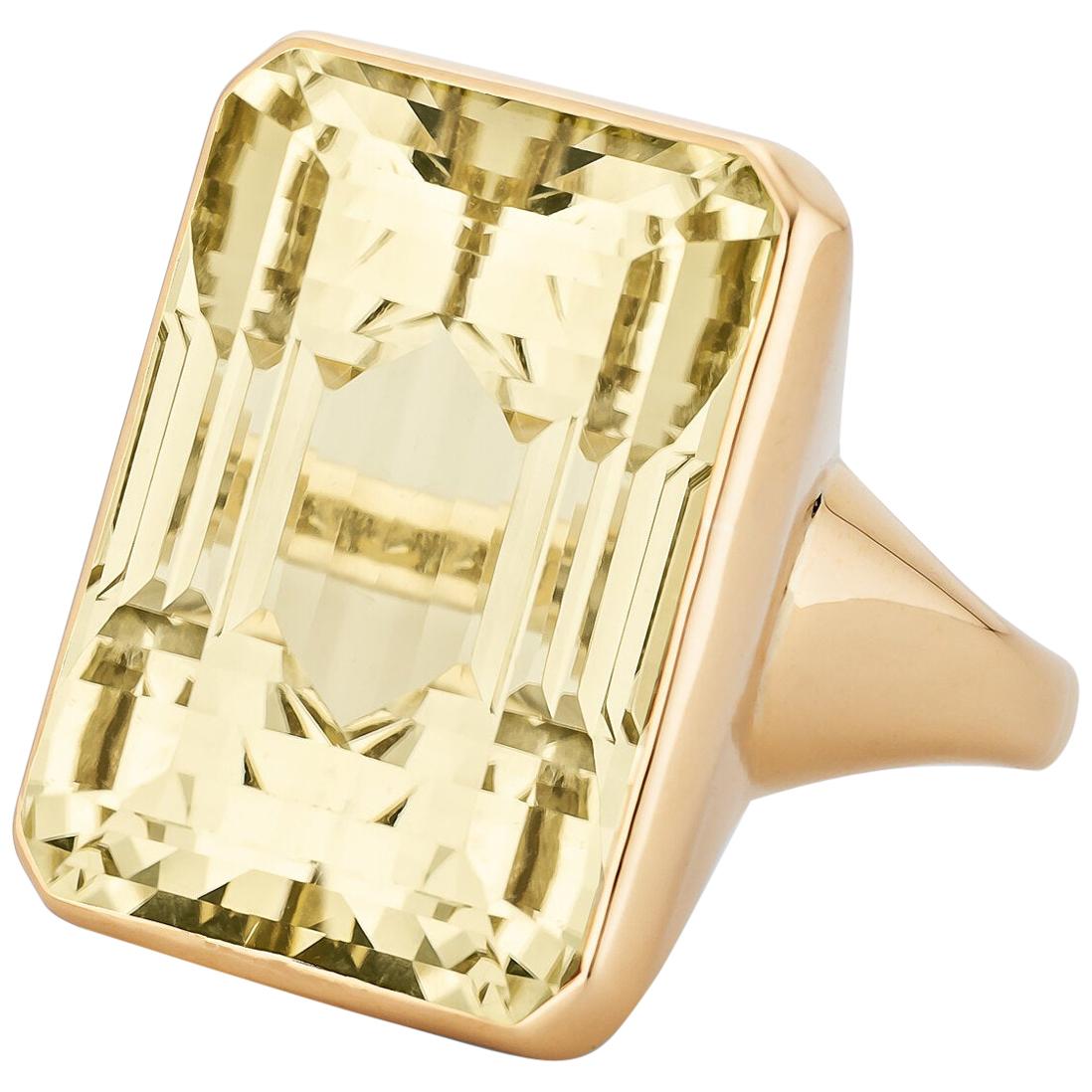 Seaman Schepps Midcentury 40 Carat Emerald Cut Citrine Gold Ring