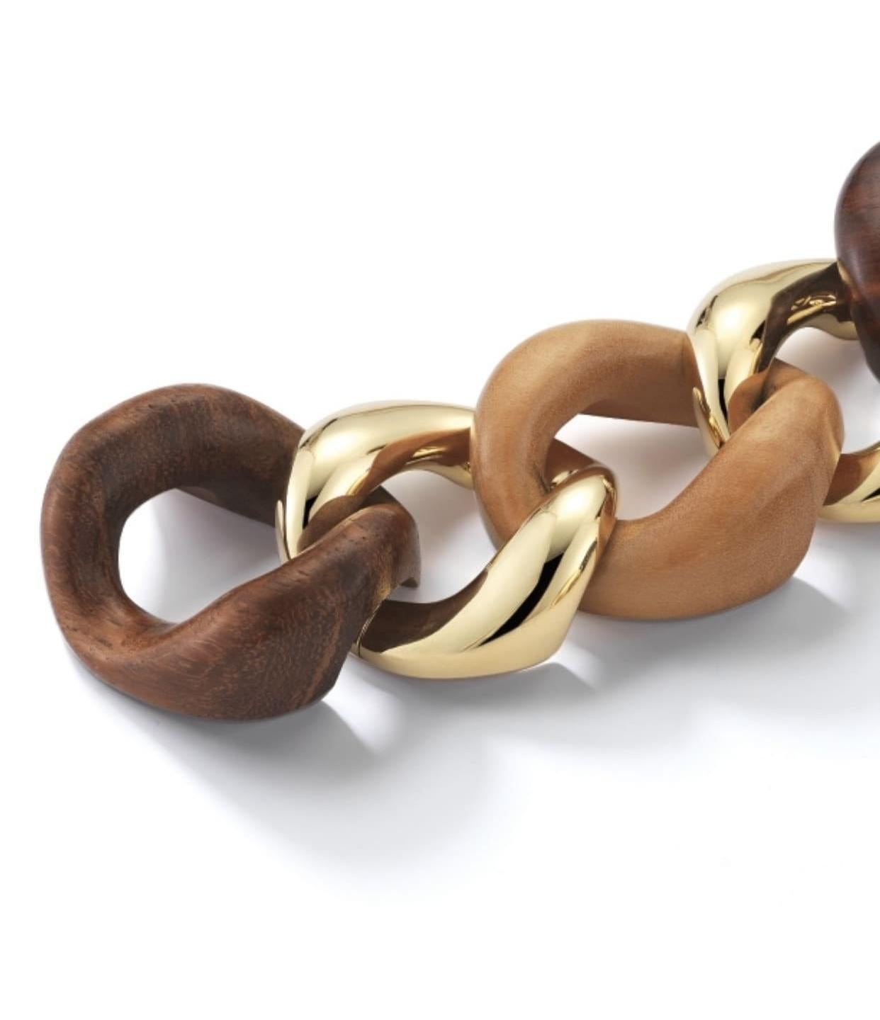 Women's or Men's Seaman Schepps Mixed Wood Gold Link Bracelet For Sale