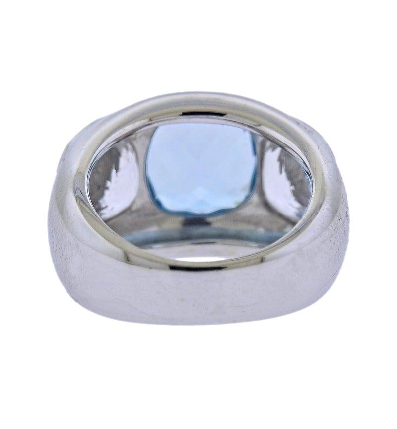 Square Cut Seaman Schepps Mogul White Blue Topaz Gold Ring For Sale