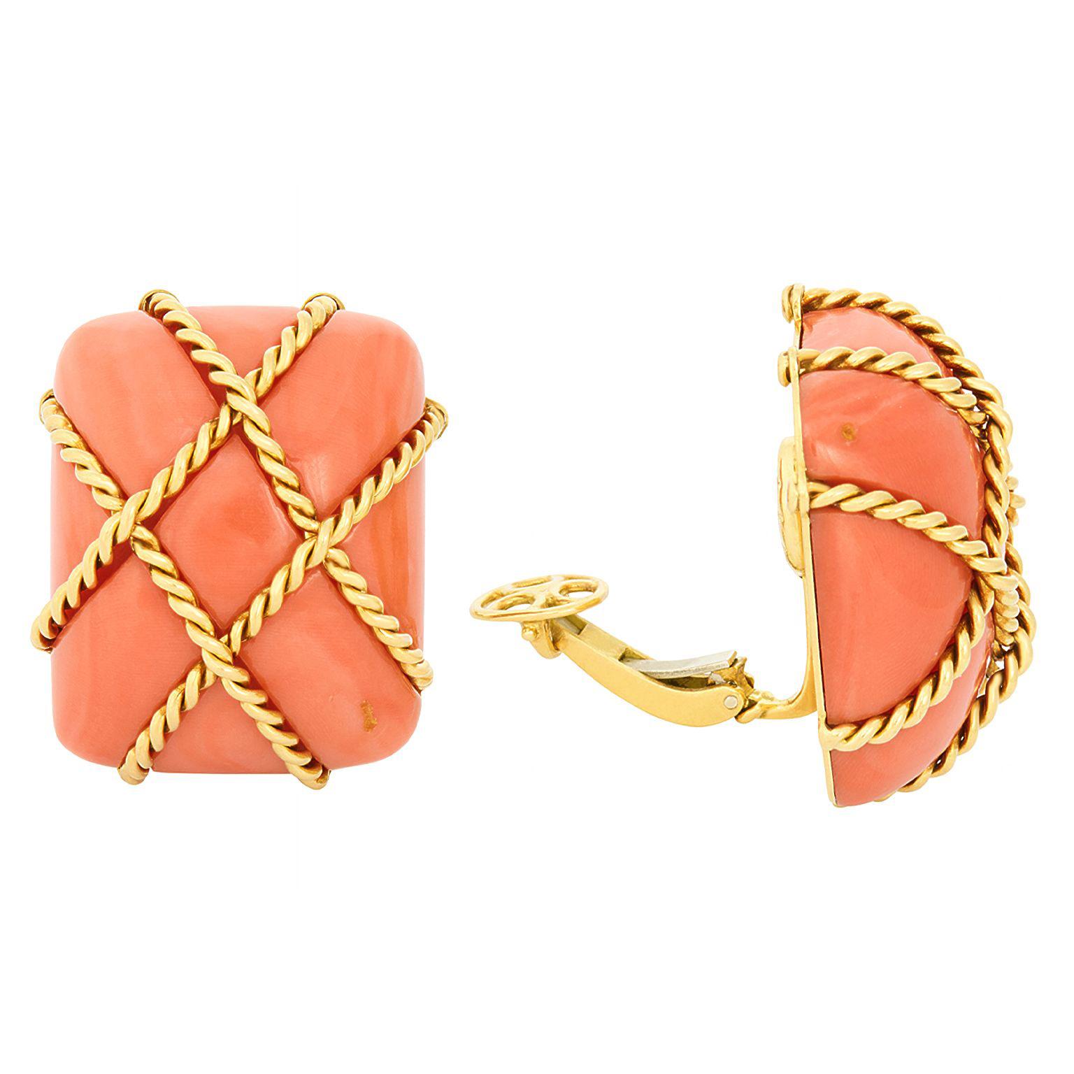 Seaman Schepps Monumental Coral Cage Earrings For Sale 2