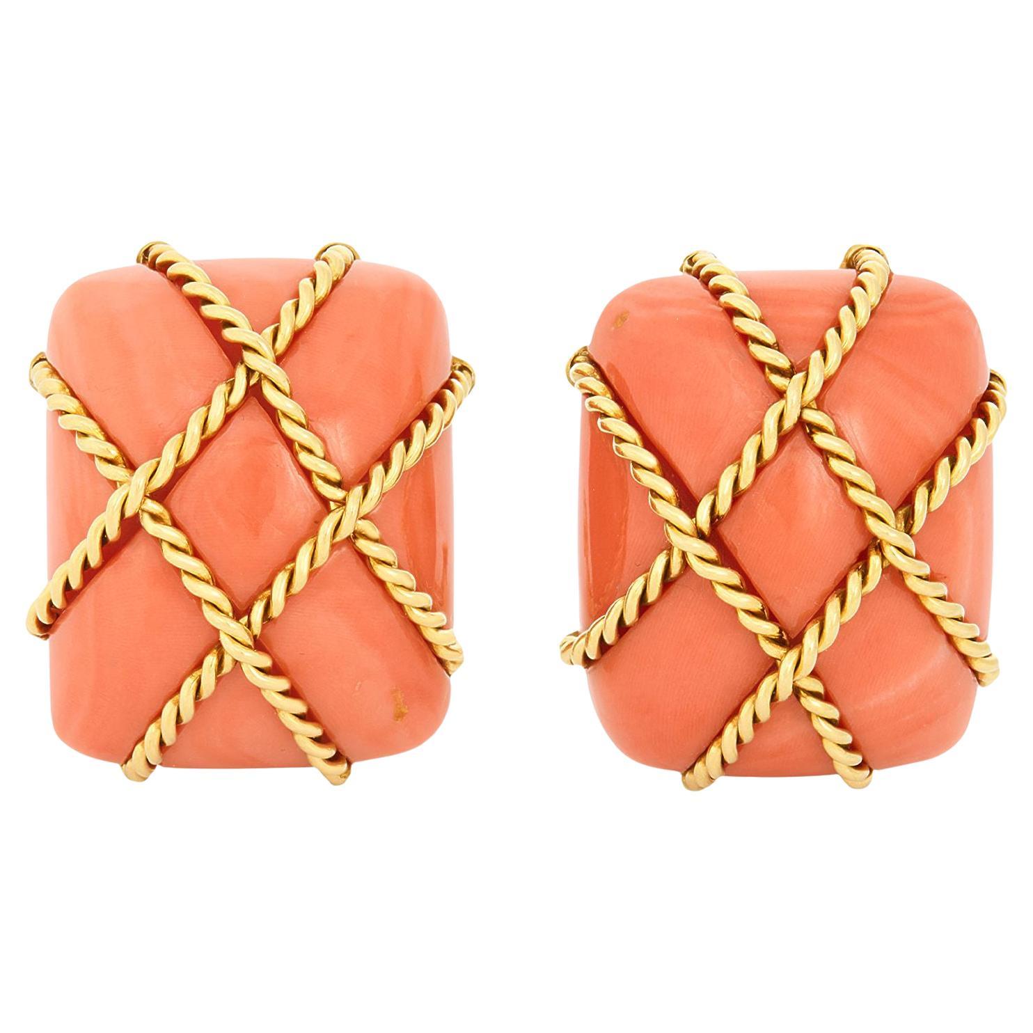 Seaman Schepps Monumental Coral Cage Earrings