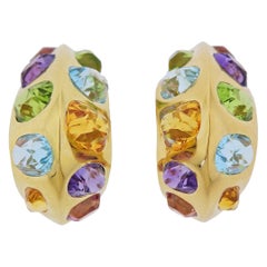 Seaman Schepps Multi Color Gemstone Gold Hoop Earrings