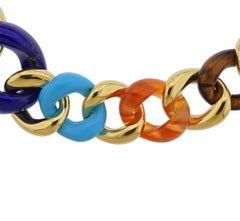 Seaman Schepps Multi-Color Gemstone Gold Link Necklace