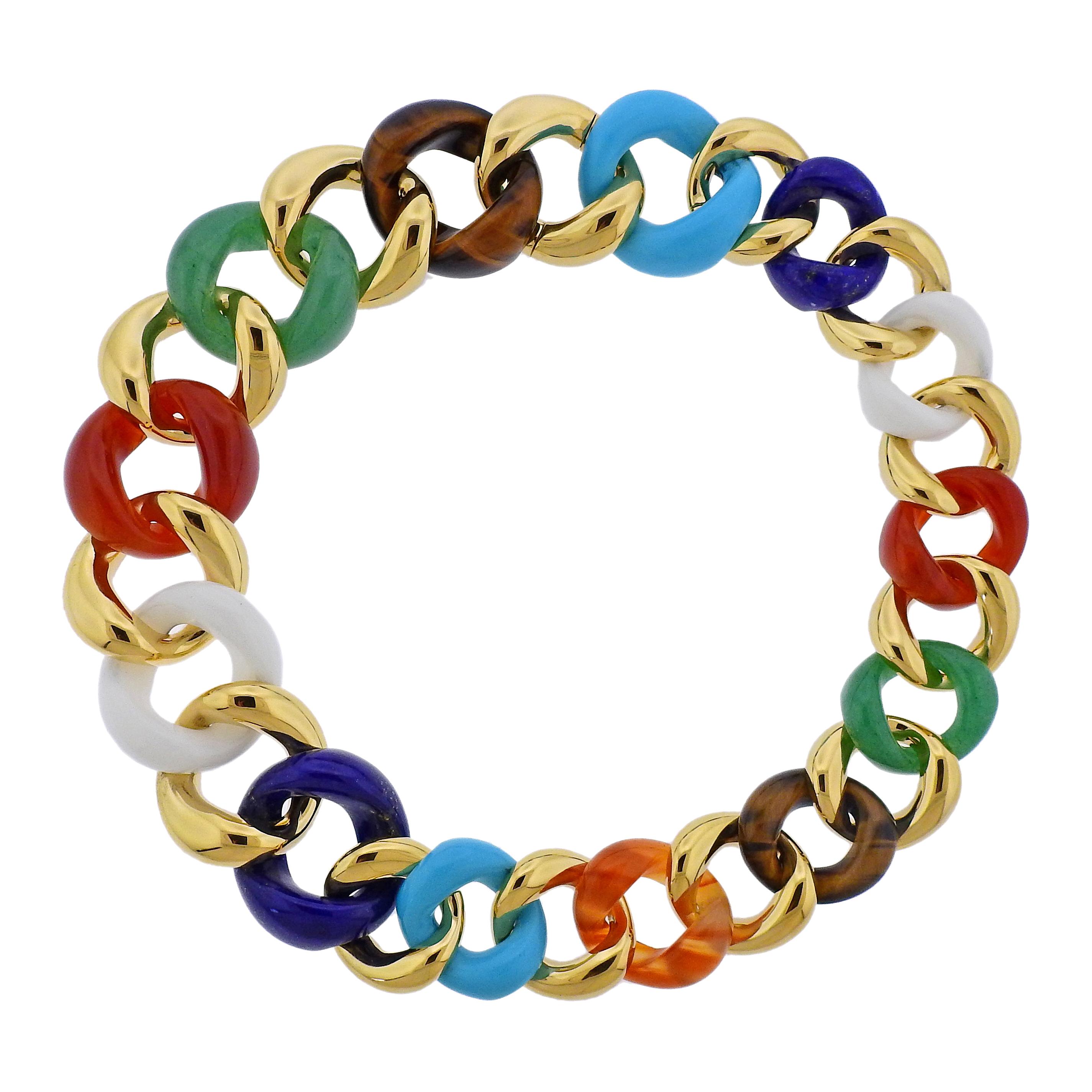 Seaman Schepps Multi-Color Gemstone Gold Link Necklace