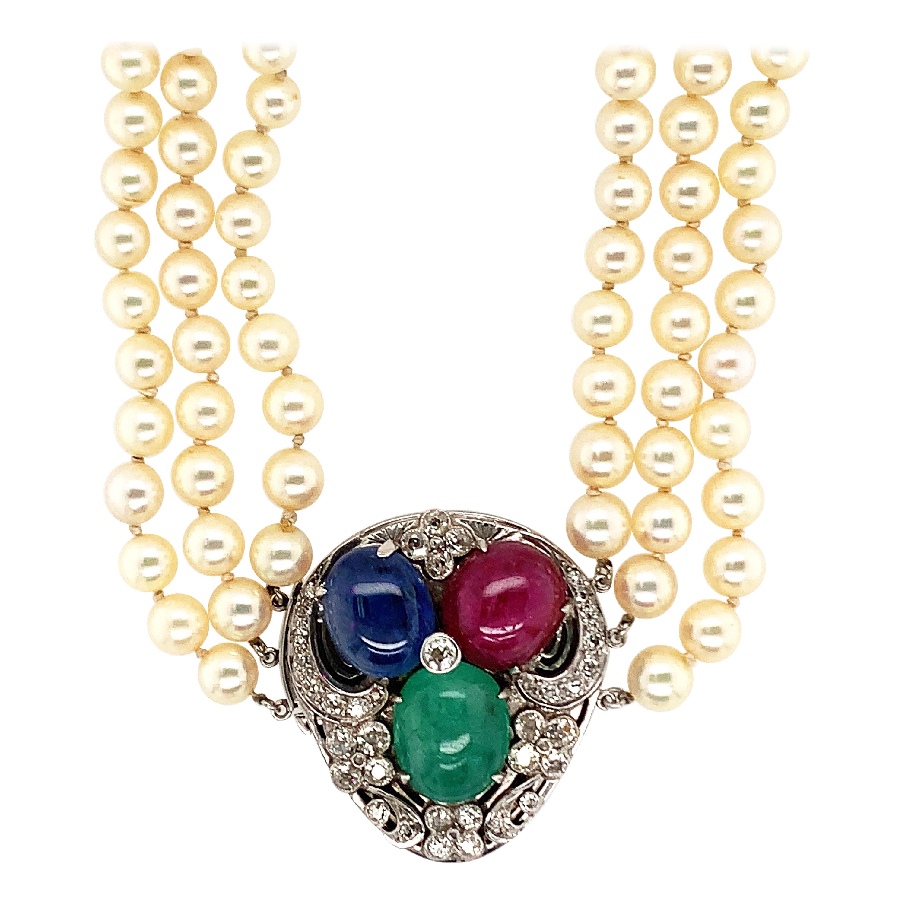 Seaman Schepps Multi-Colored Stone Pearl Necklace For Sale