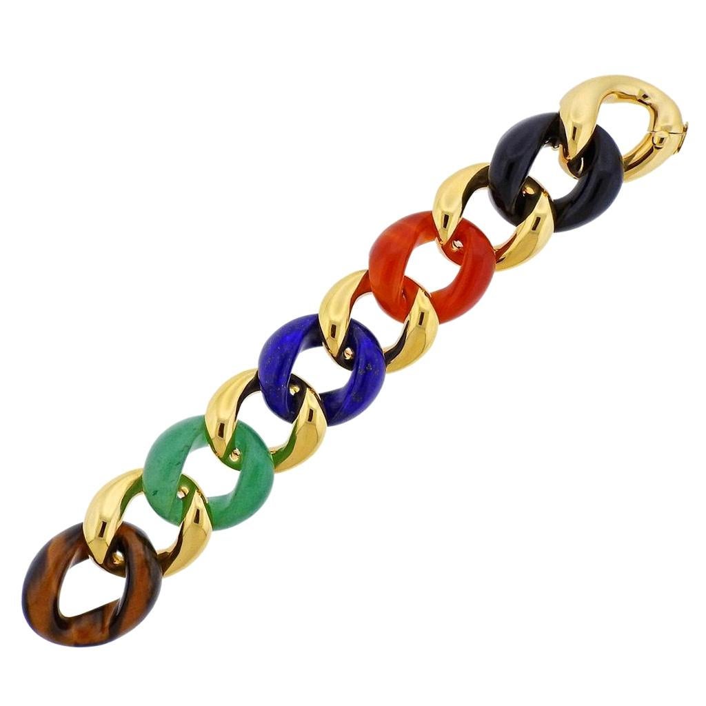 Seaman Schepps Multi Gemstone Gold Link Bracelet