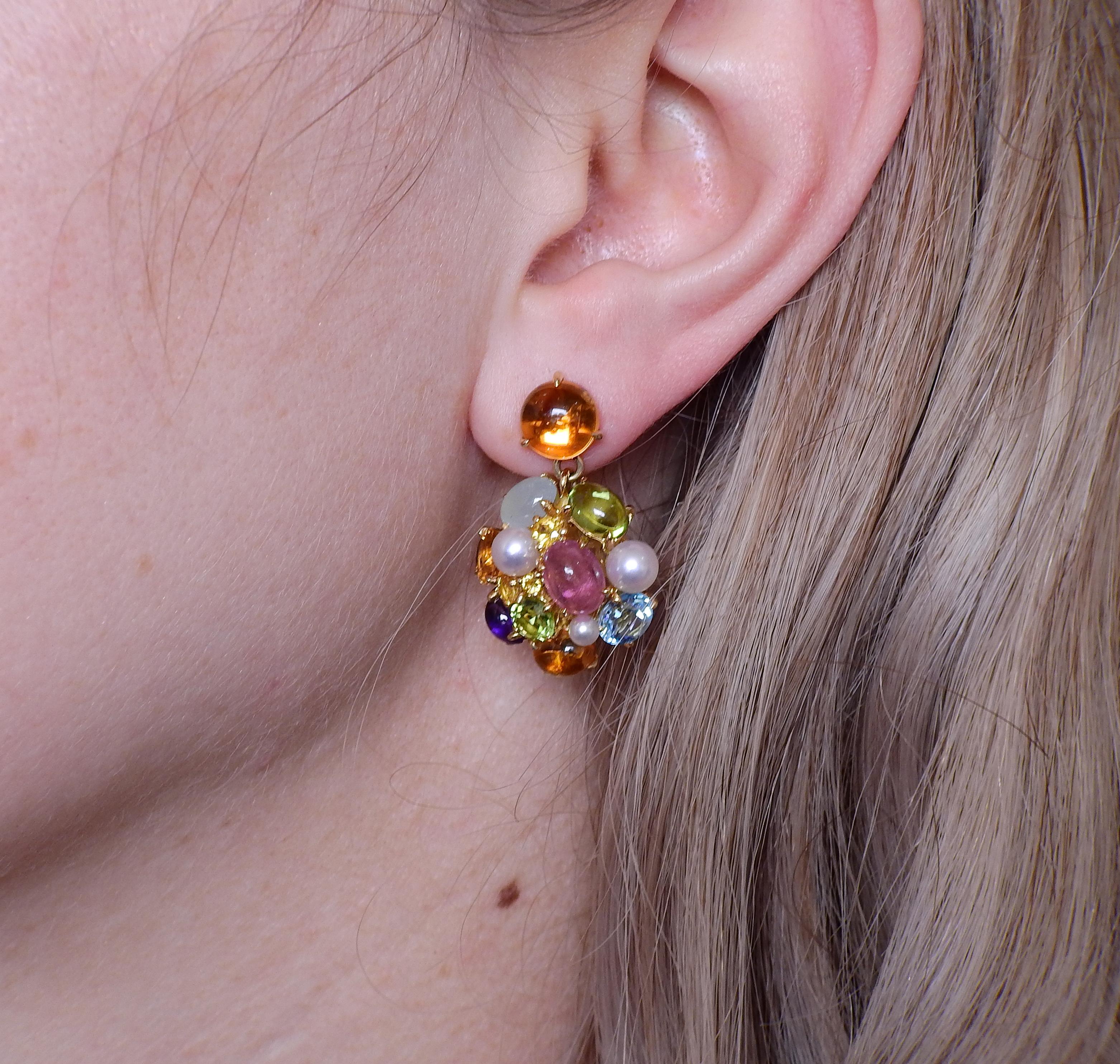 Women's Seaman Schepps Multi Gemstone Pearl Gold Earrings