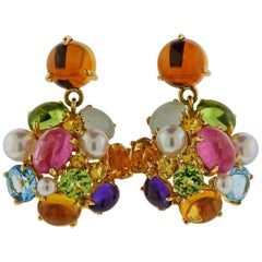 Seaman Schepps Multi Gemstone Pearl Gold Earrings