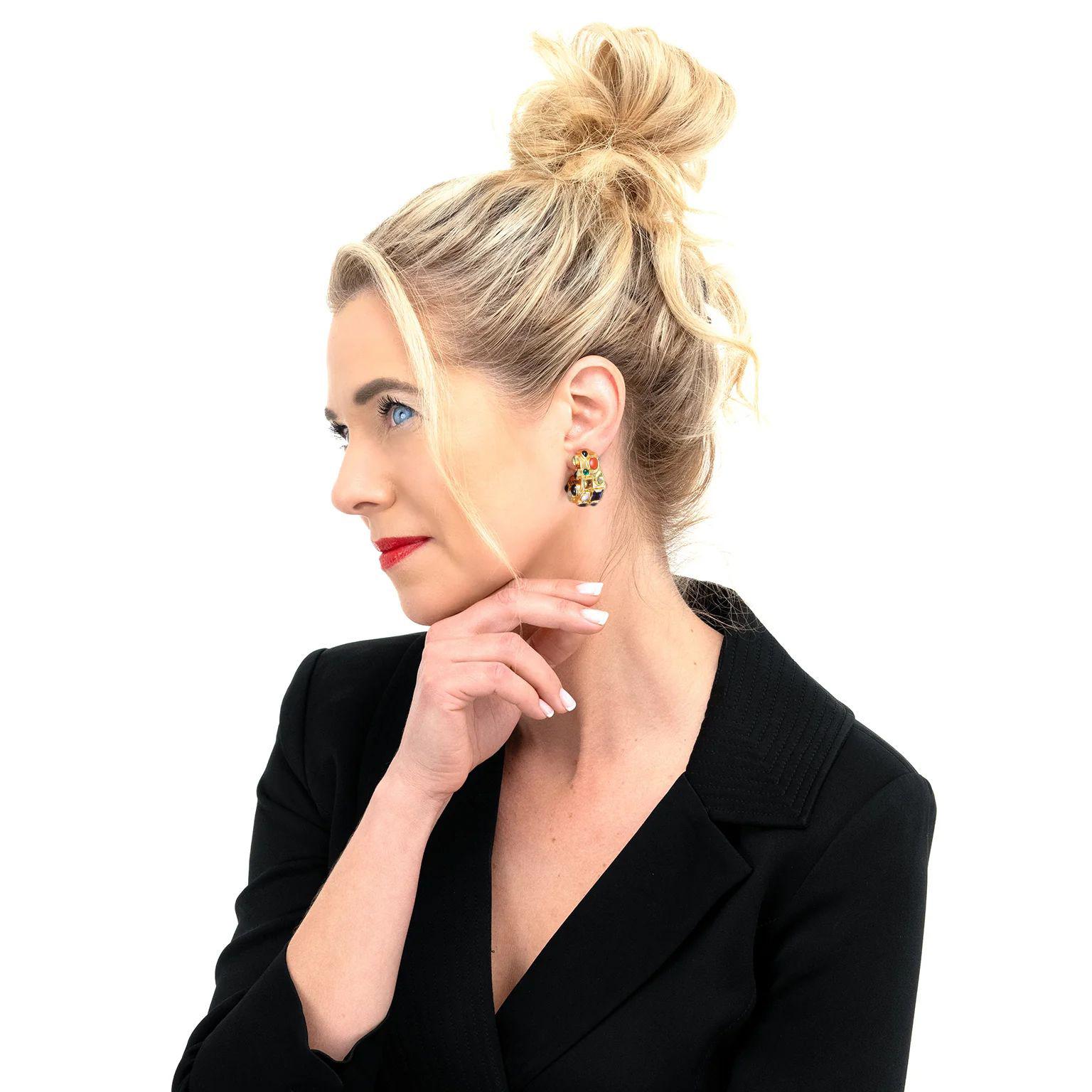 Circa 1990s, 18k, by Seaman Schepps, New York.  Iconic American style, Iconic Seaman Schepps design… these fabulous earrings are jewelry perfection. Color, size, and style all come together effortlessly. These exceptionally well-made examples are