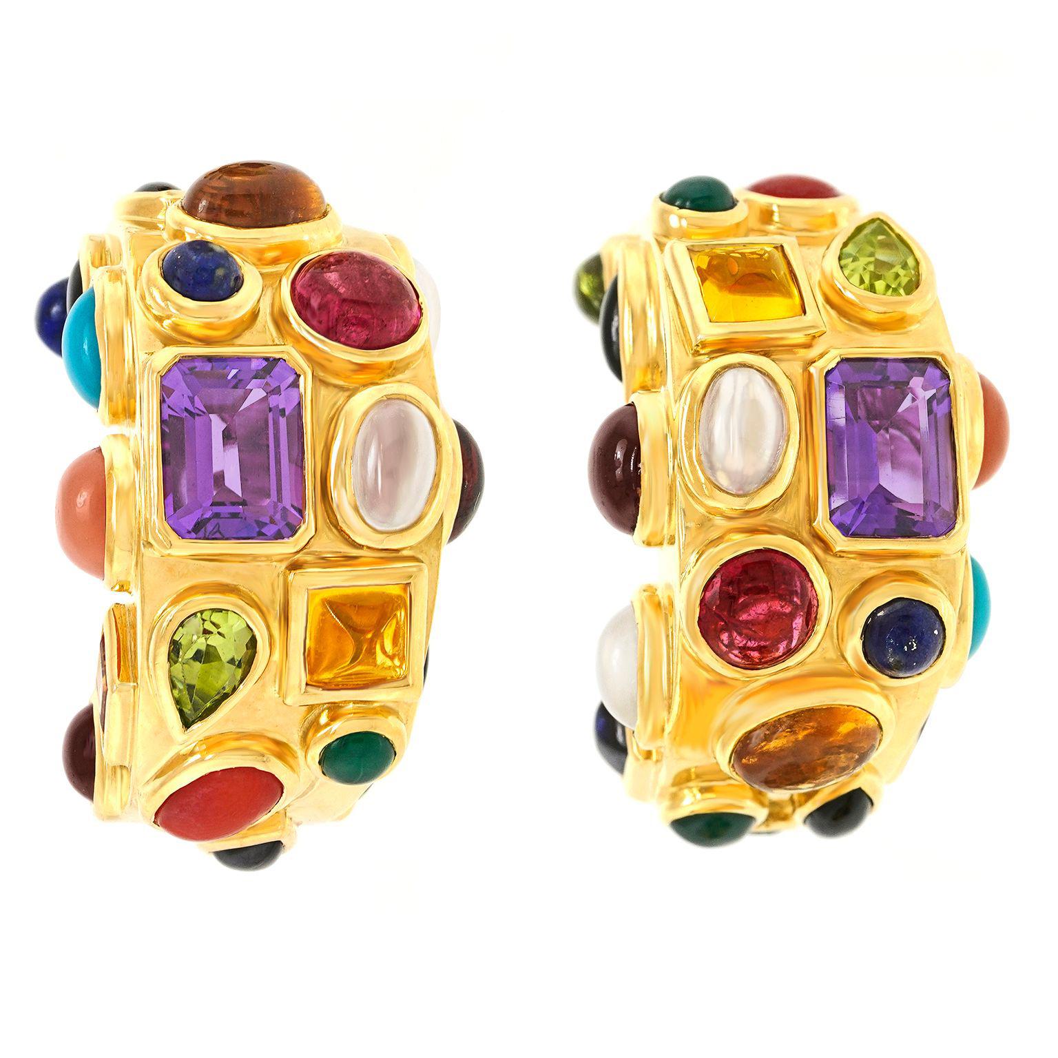 Oval Cut Seaman Schepps Multi Stone Hoop Earrings For Sale