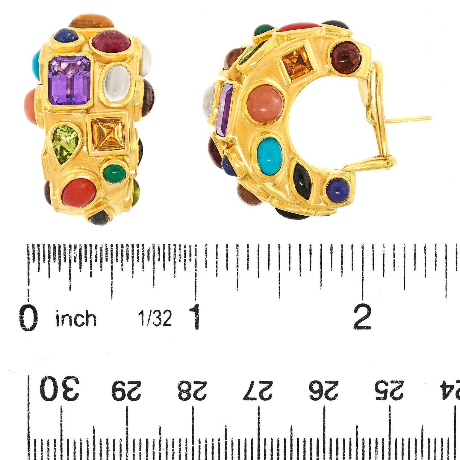 Seaman Schepps Multi Stone Hoop Earrings For Sale 1
