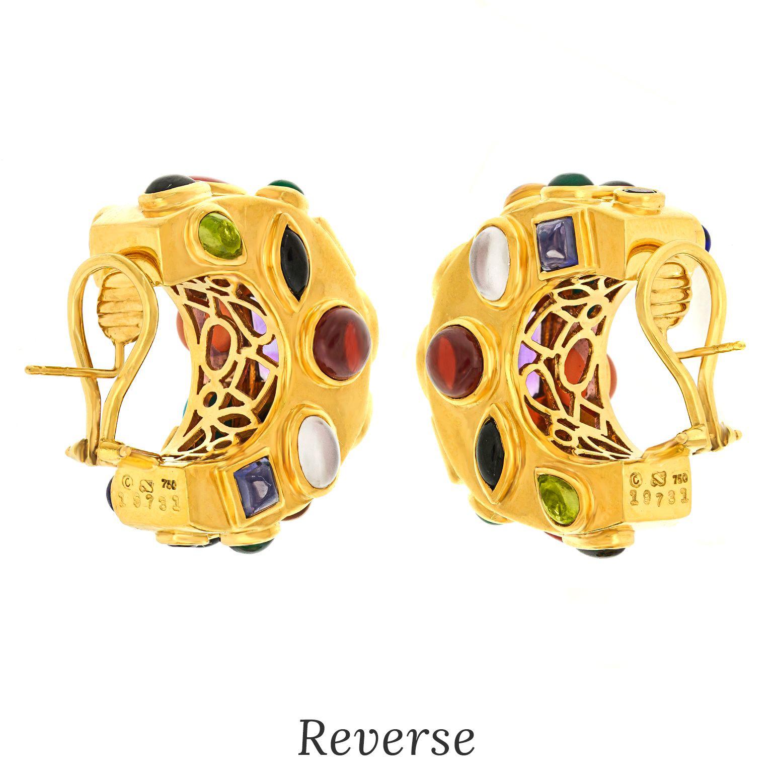 Seaman Schepps Multi Stone Hoop Earrings For Sale 2
