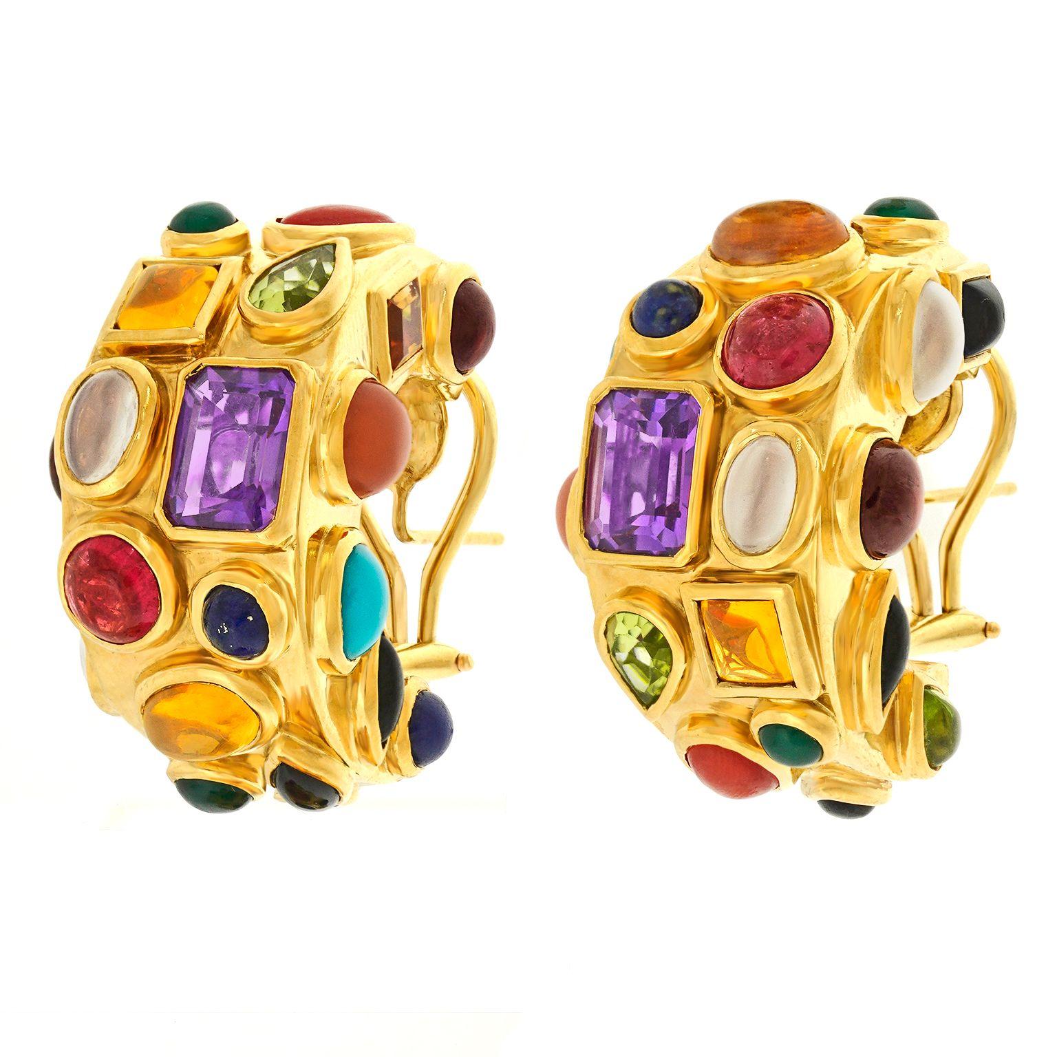 Seaman Schepps Multi Stone Hoop Earrings For Sale 3
