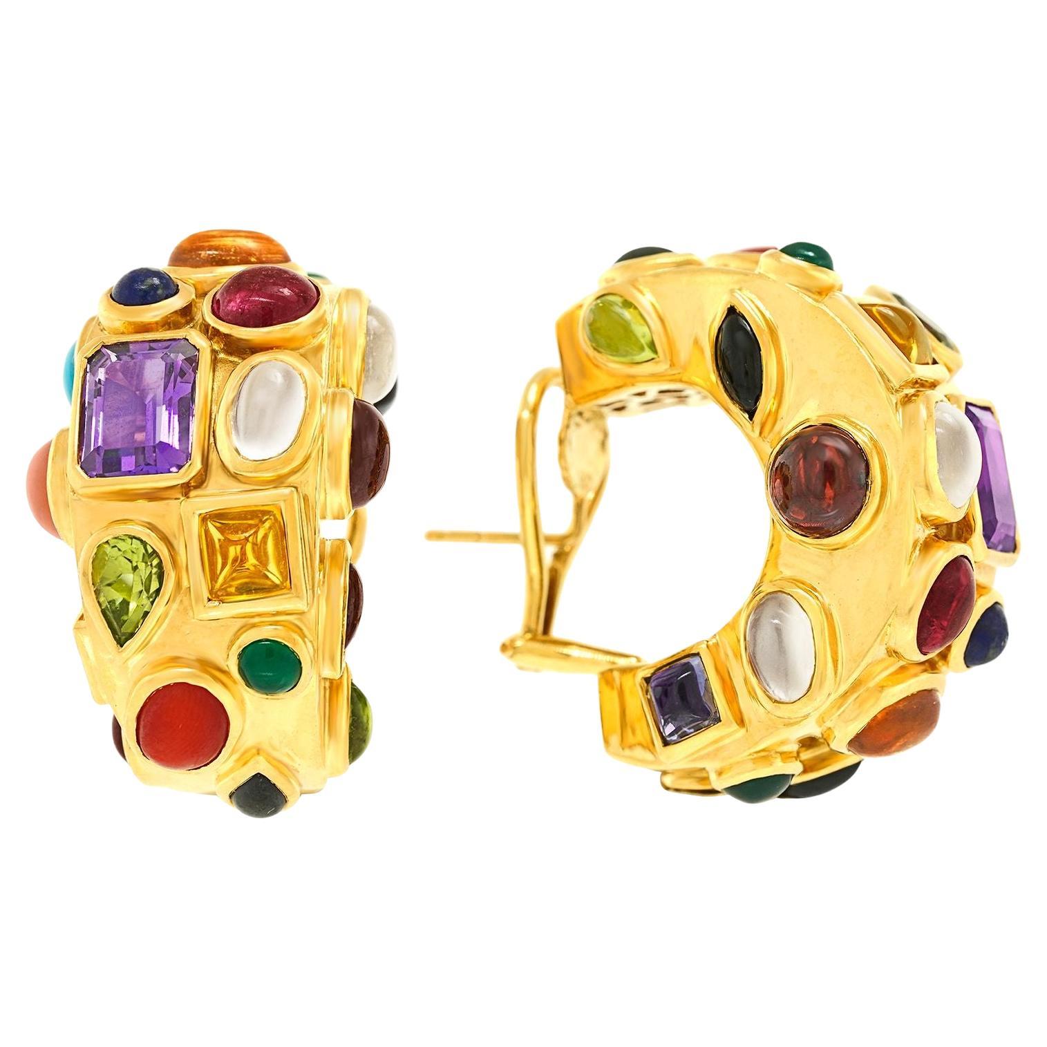 Seaman Schepps Multi Stone Hoop Earrings