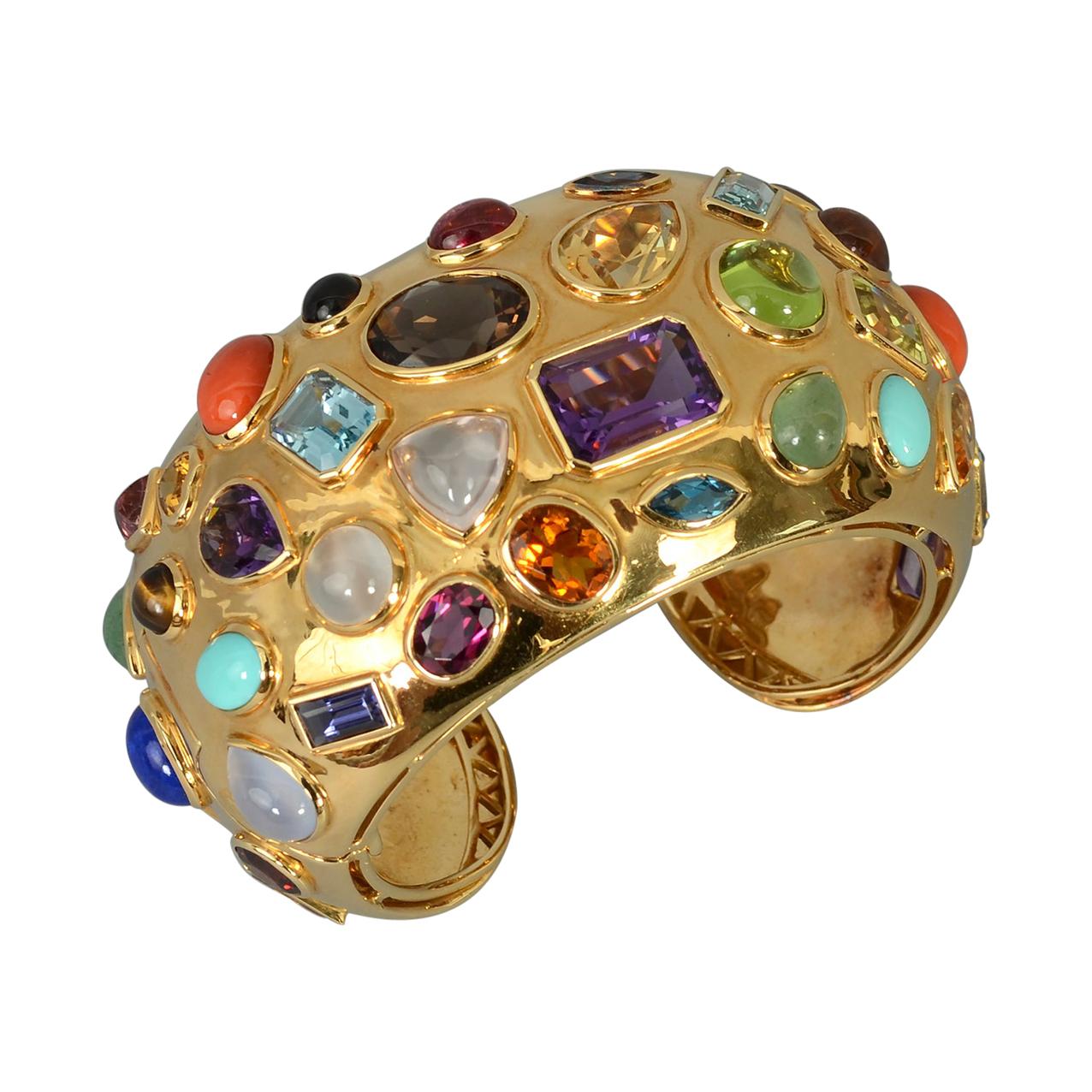 Seaman Schepps Multistone 1950s Cuff Bracelet