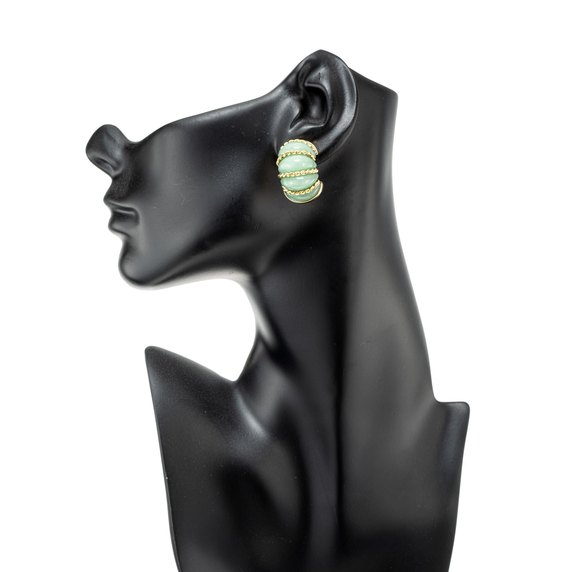 Seaman Schepps Nephrite Jade Yellow Gold Earrings 3