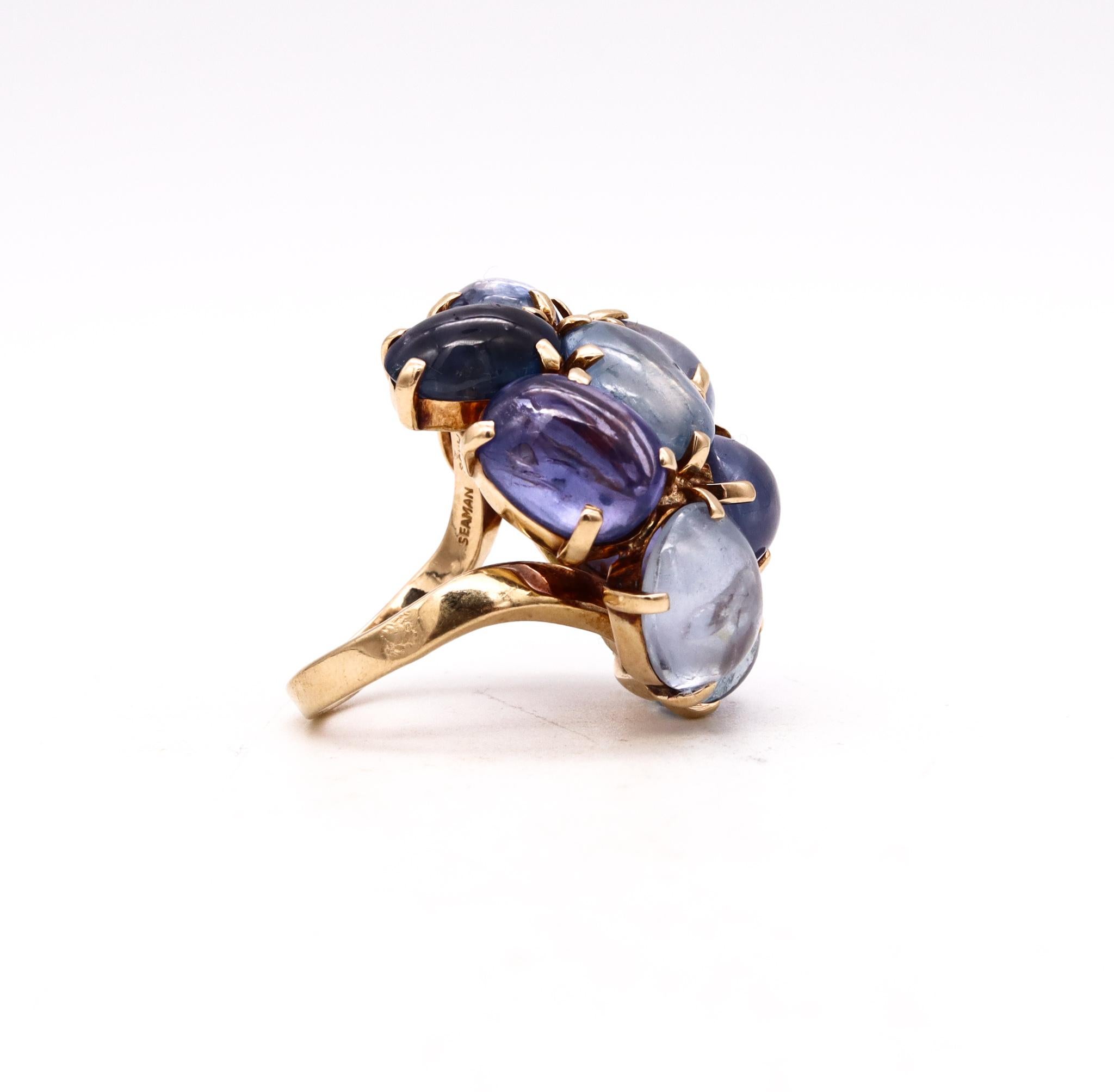 Retro Seaman Schepps New York Cocktail Ring in 18Kt Gold with 54.30 Cts in Sapphires For Sale