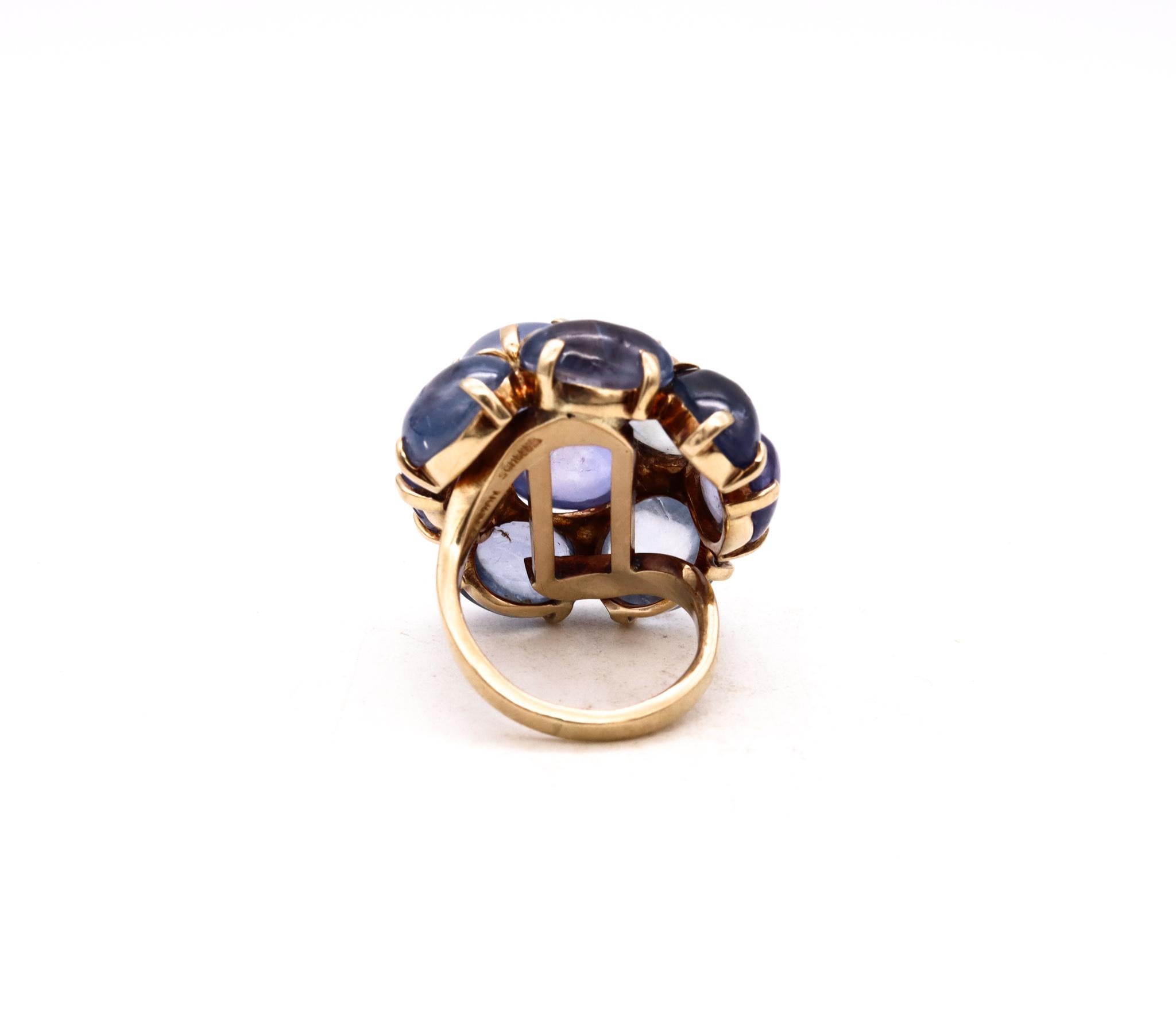 Cabochon Seaman Schepps New York Cocktail Ring in 18Kt Gold with 54.30 Cts in Sapphires For Sale